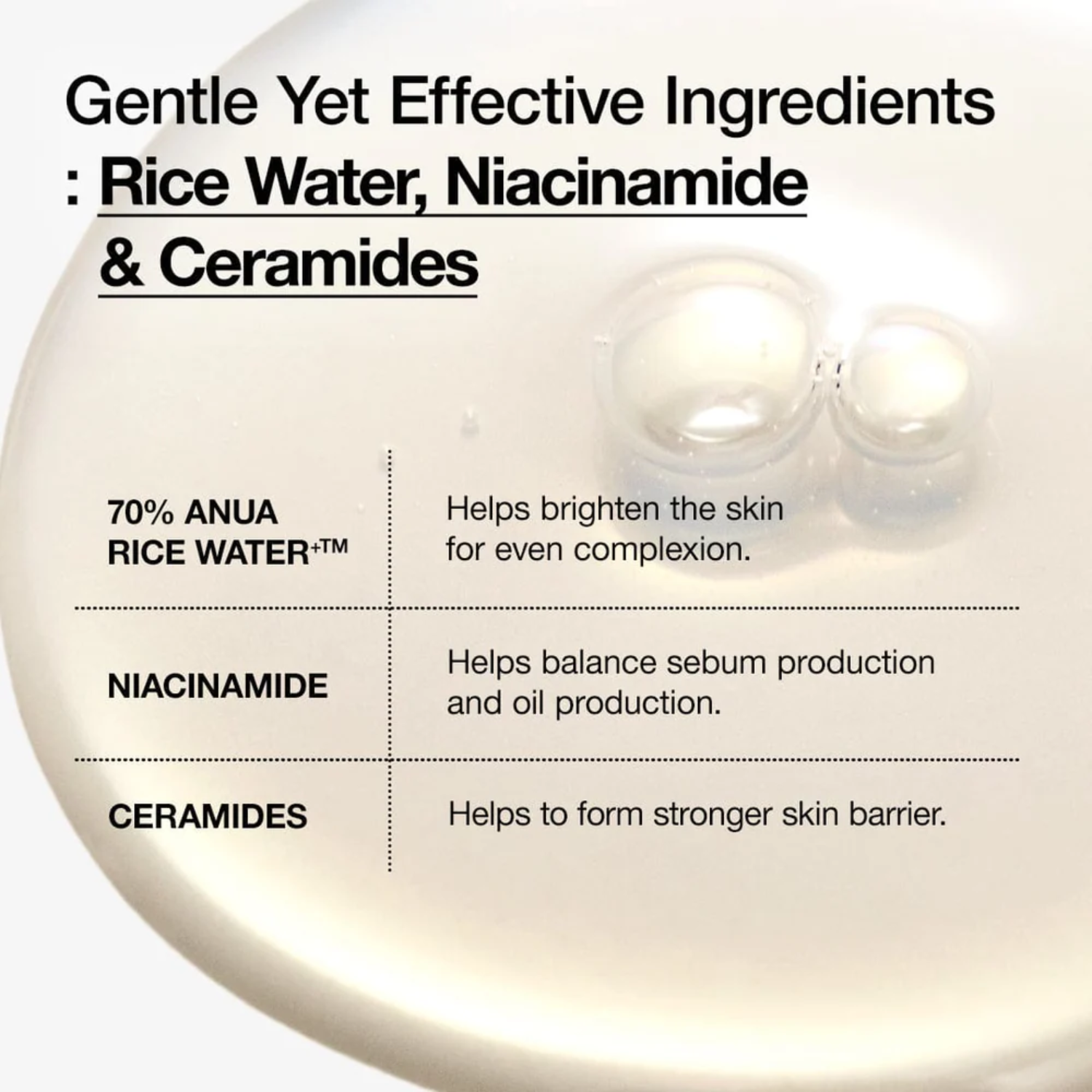 Product label with ingredients and their benefits on a white background