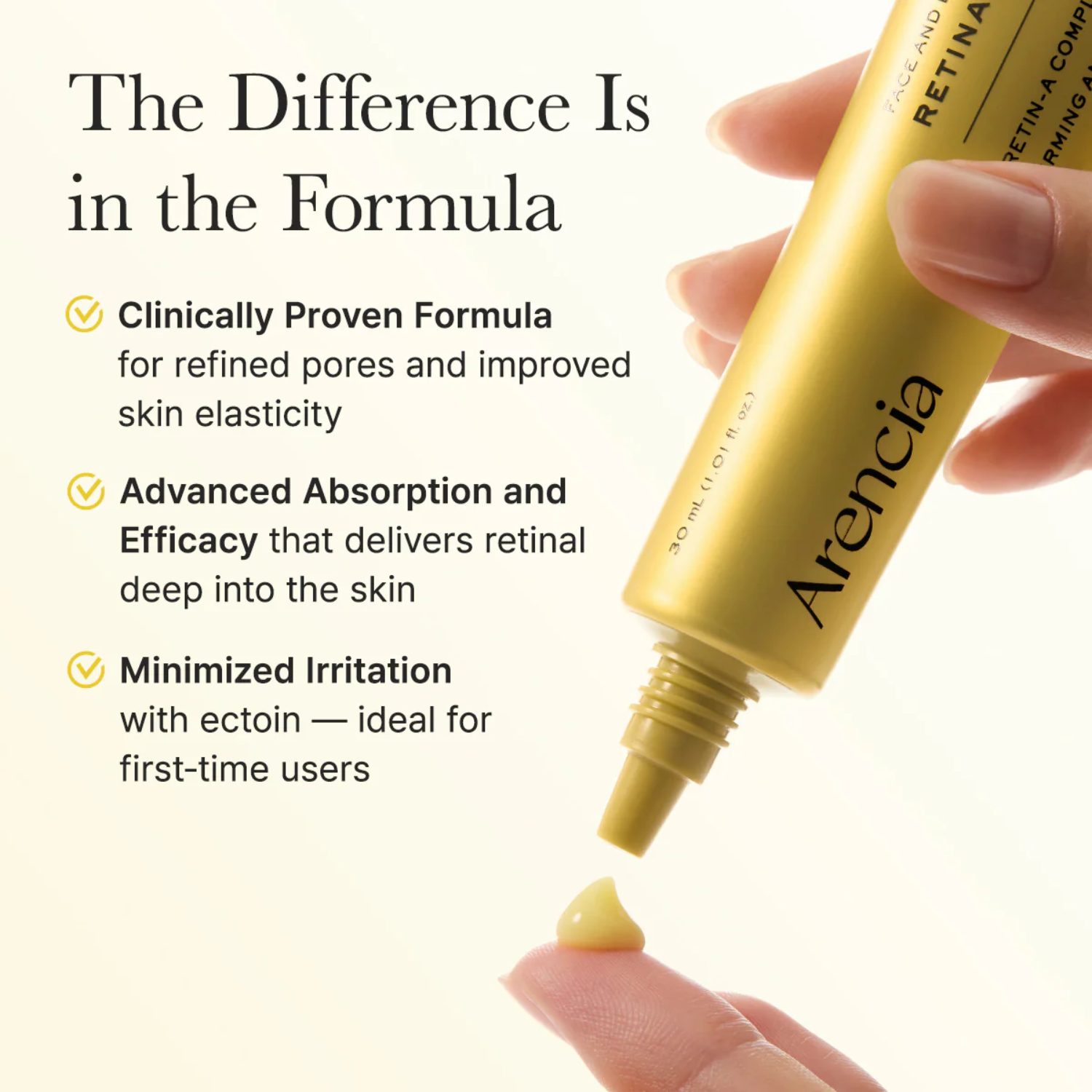 Arencia skincare product with text highlighting its benefits