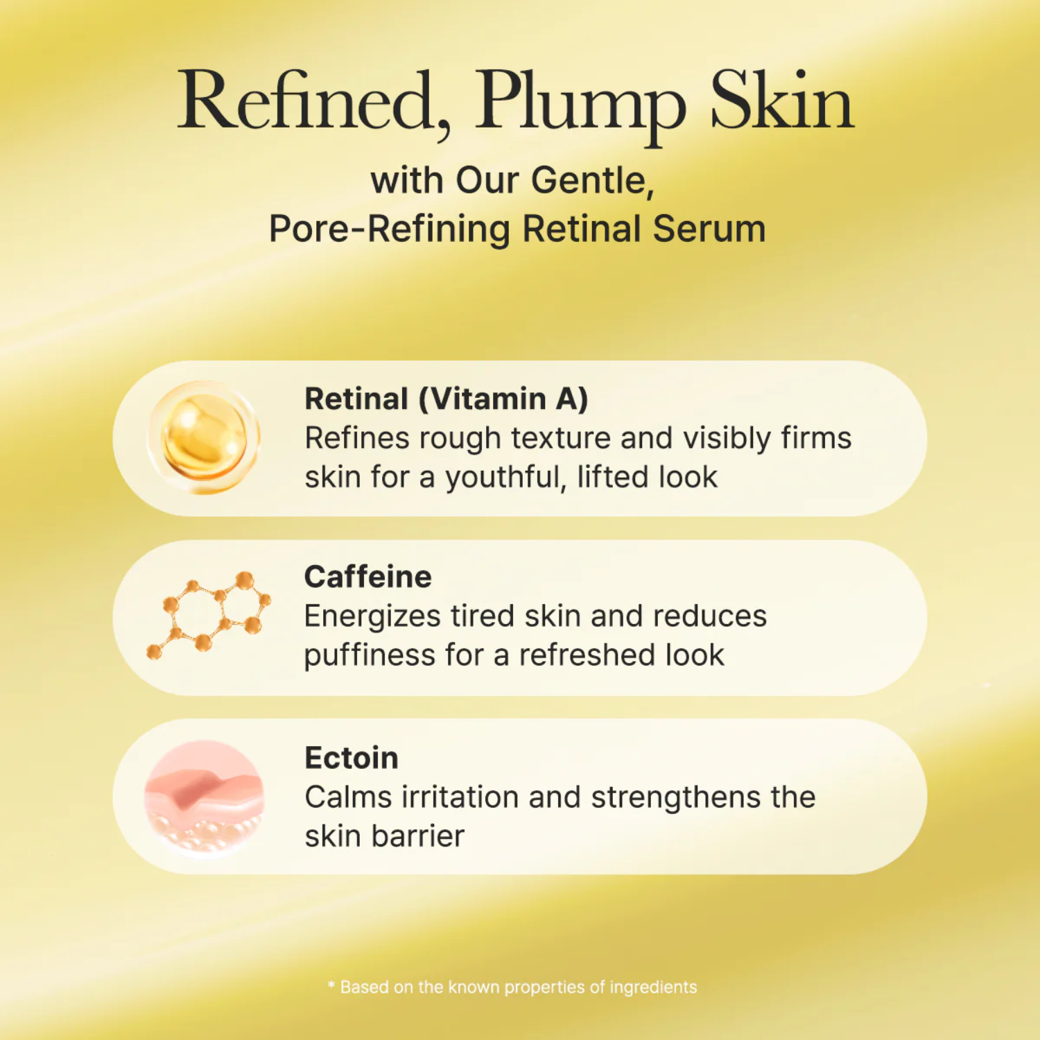 text on a yellow background, featuring the brand 'Arencia' and its ingredients.