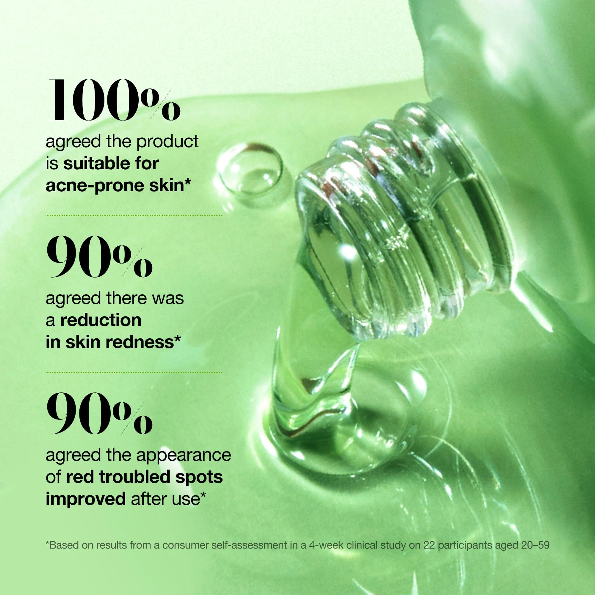 Product with text indicating user satisfaction on a green background