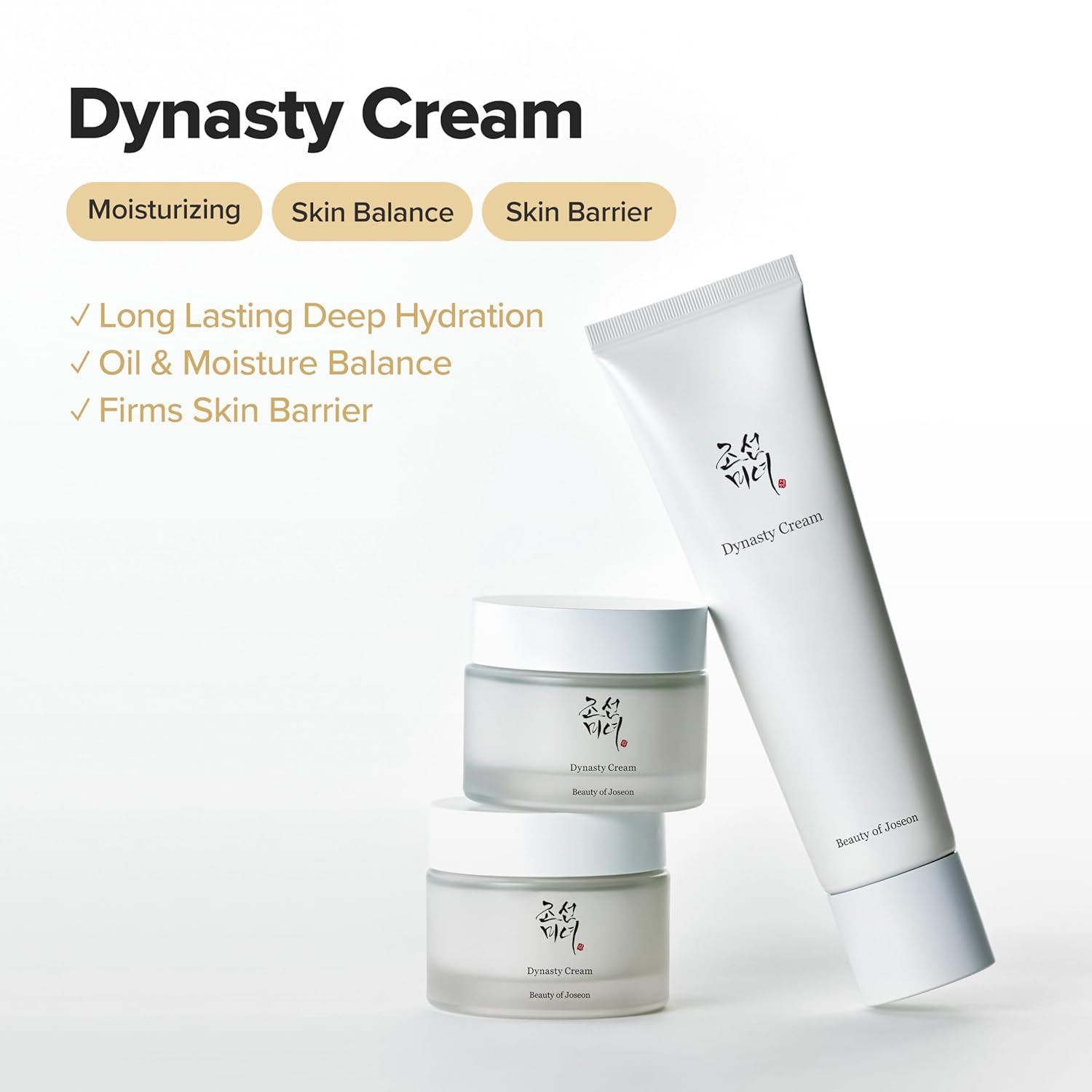 Dynasty Cream packaging with text highlighting benefits on a white background