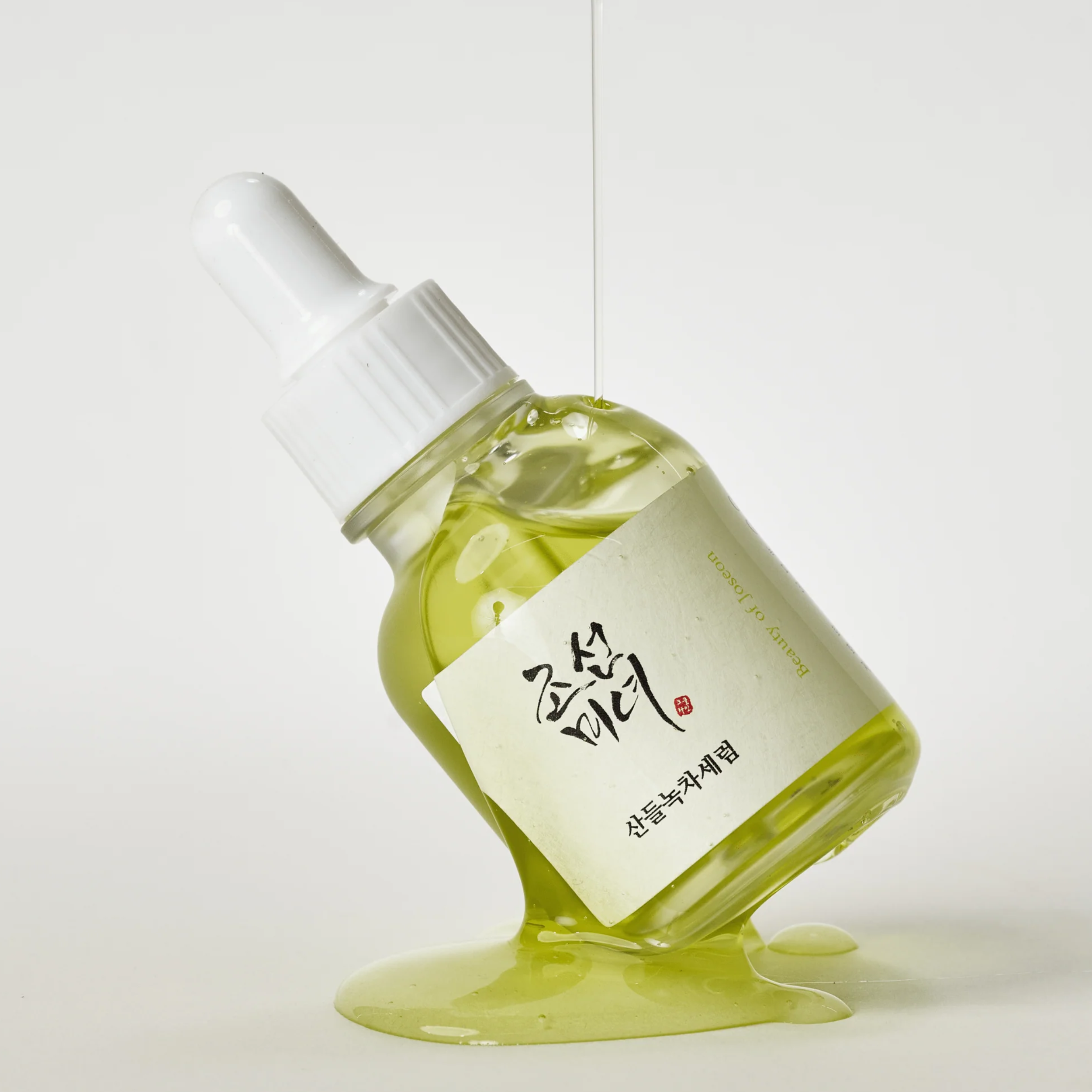 Skincare serum bottle with a dropper on a white background