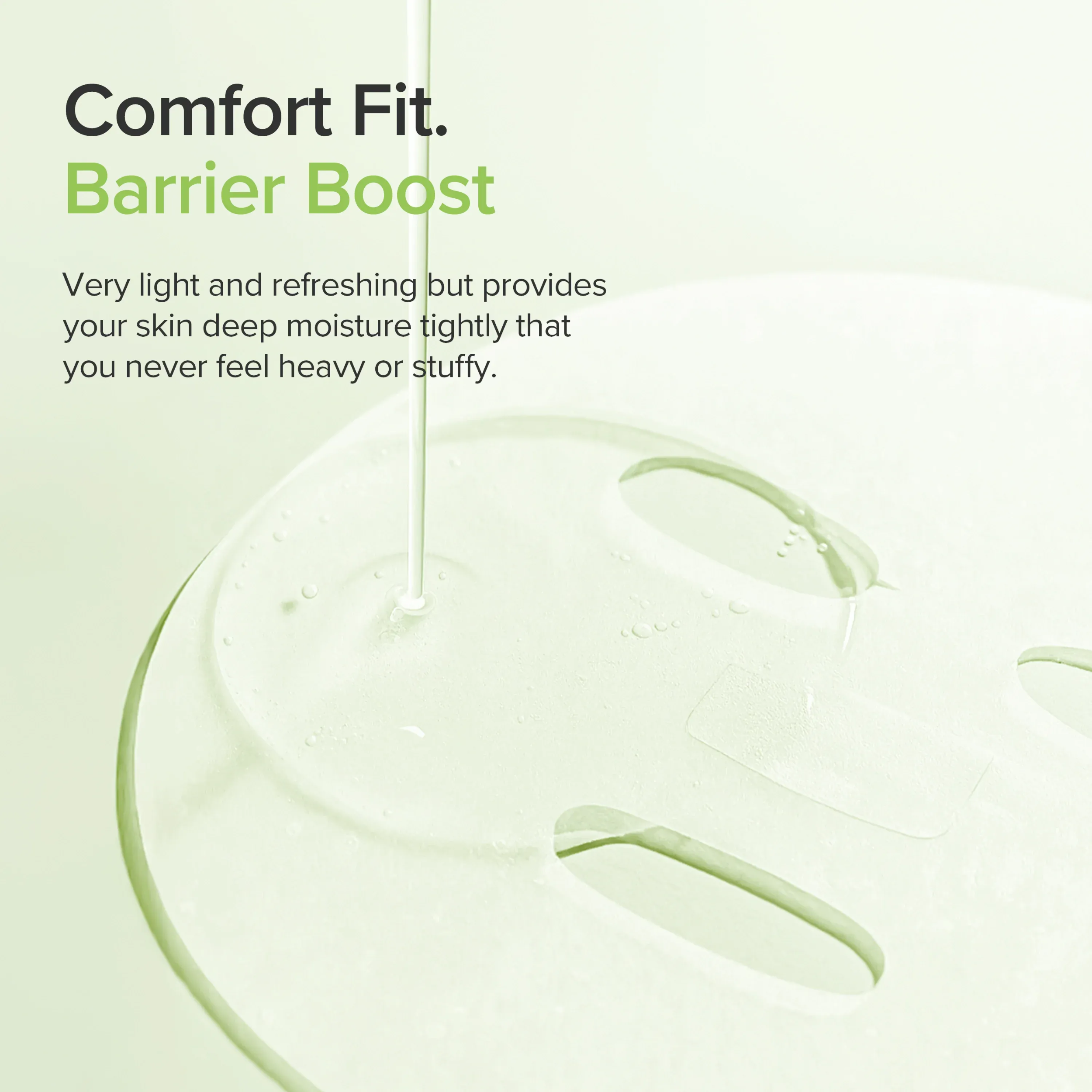 Product with text about Comfort Fit Barrier Boost on a light green background