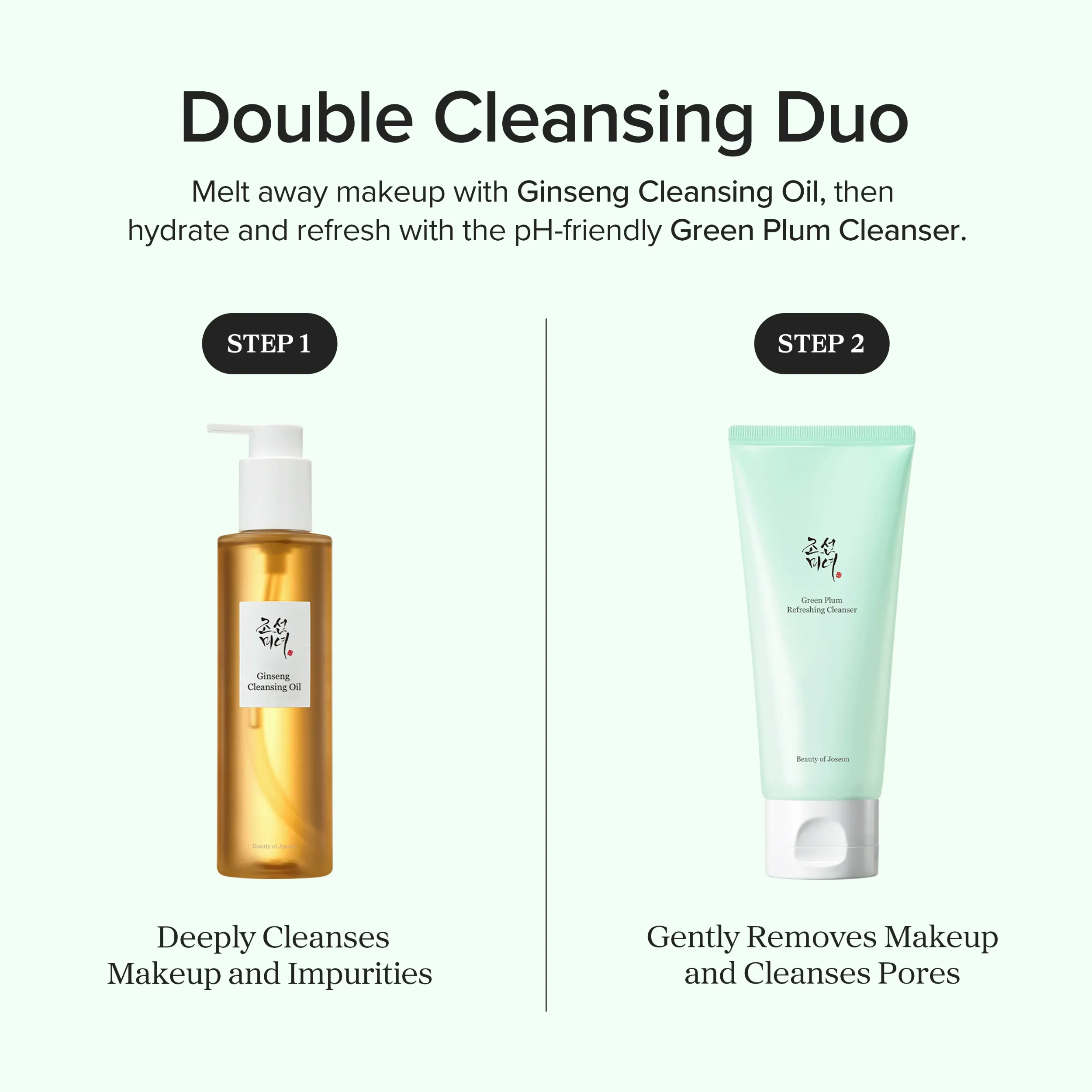 Double Cleansing Duo with Ginseng Cleansing Oil and Green Plum Cleanser on a white background