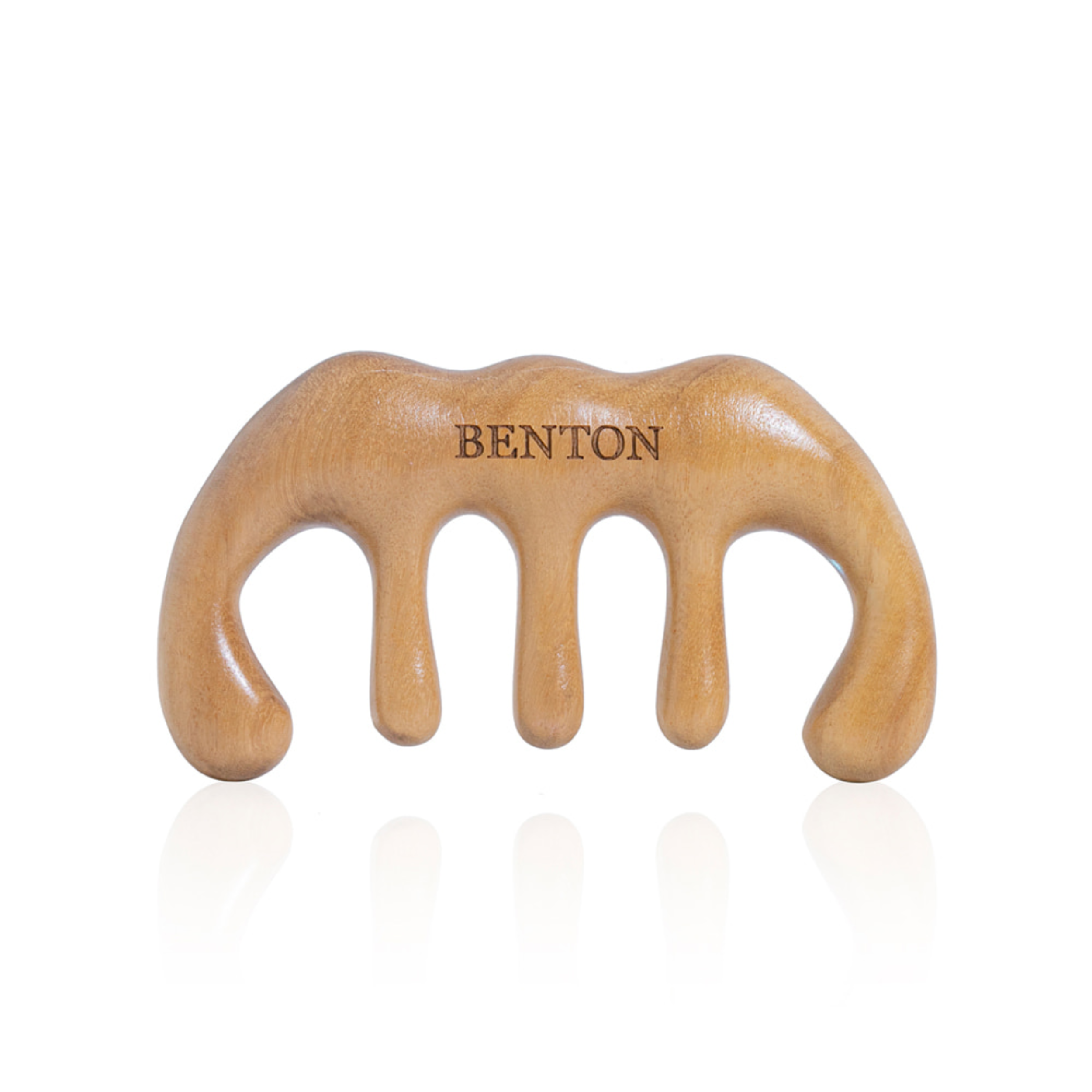 Wooden back Scratcher with 'Benton' branding on a white background
