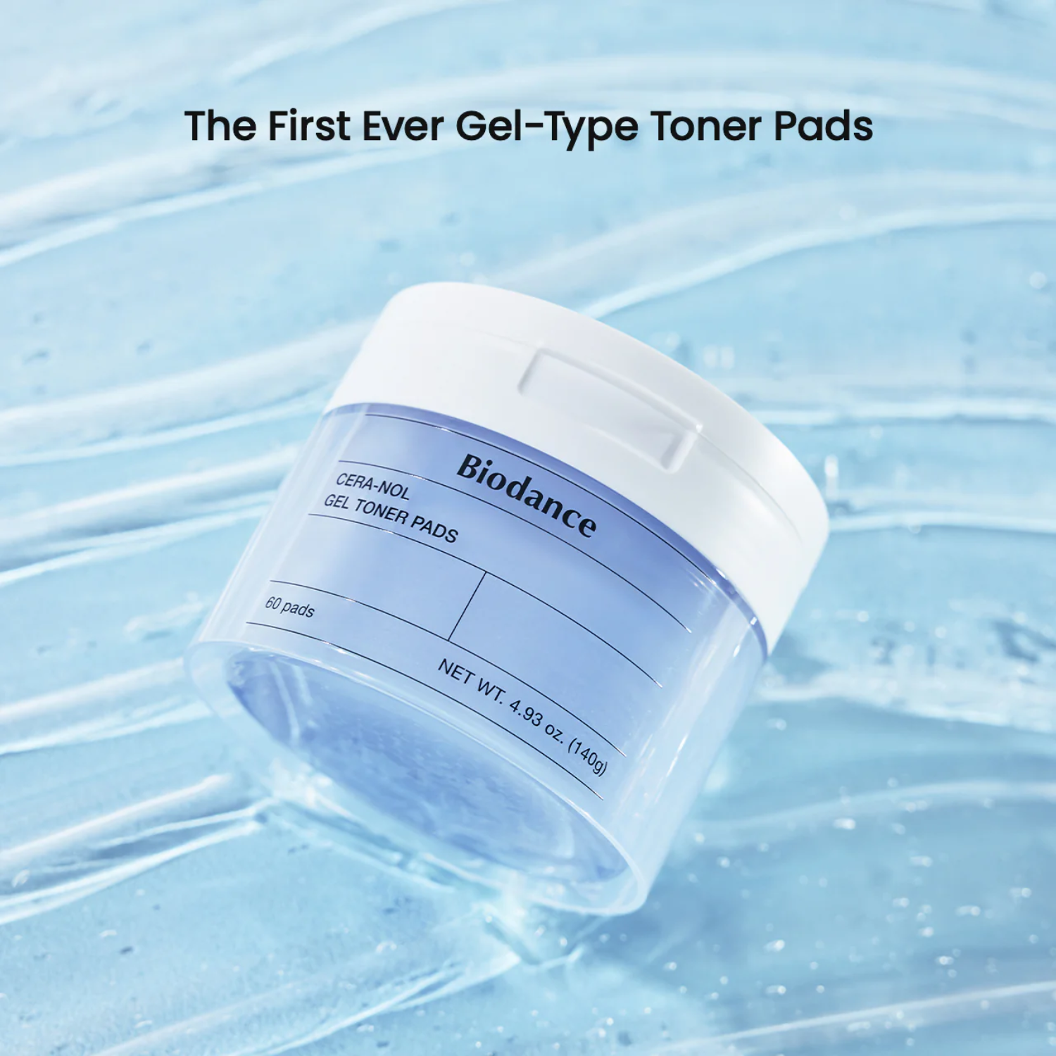 Biodance gel-type toner pads container on a blue background