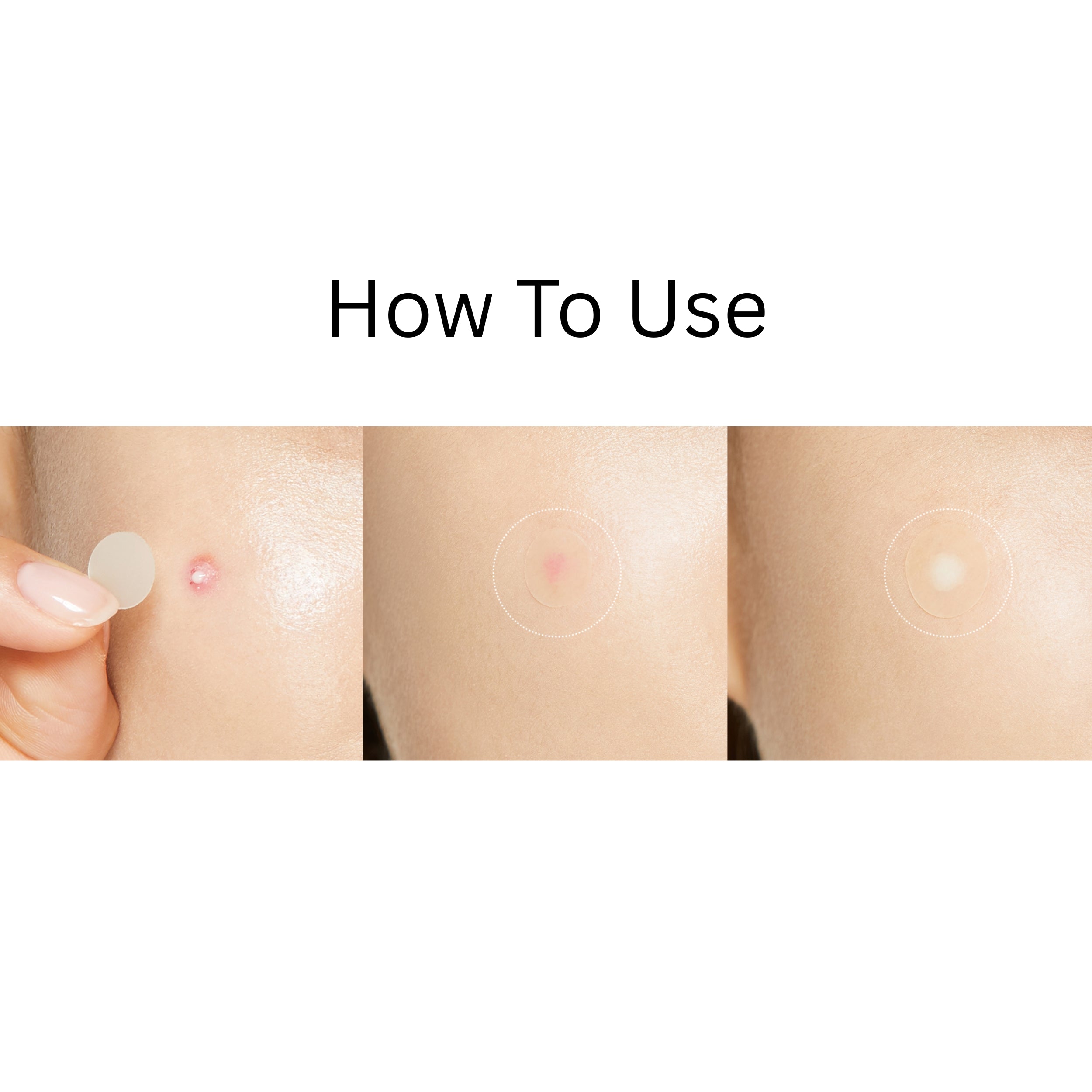 Instructions on how to use a product, showing a small dot of cream being applied to skin.