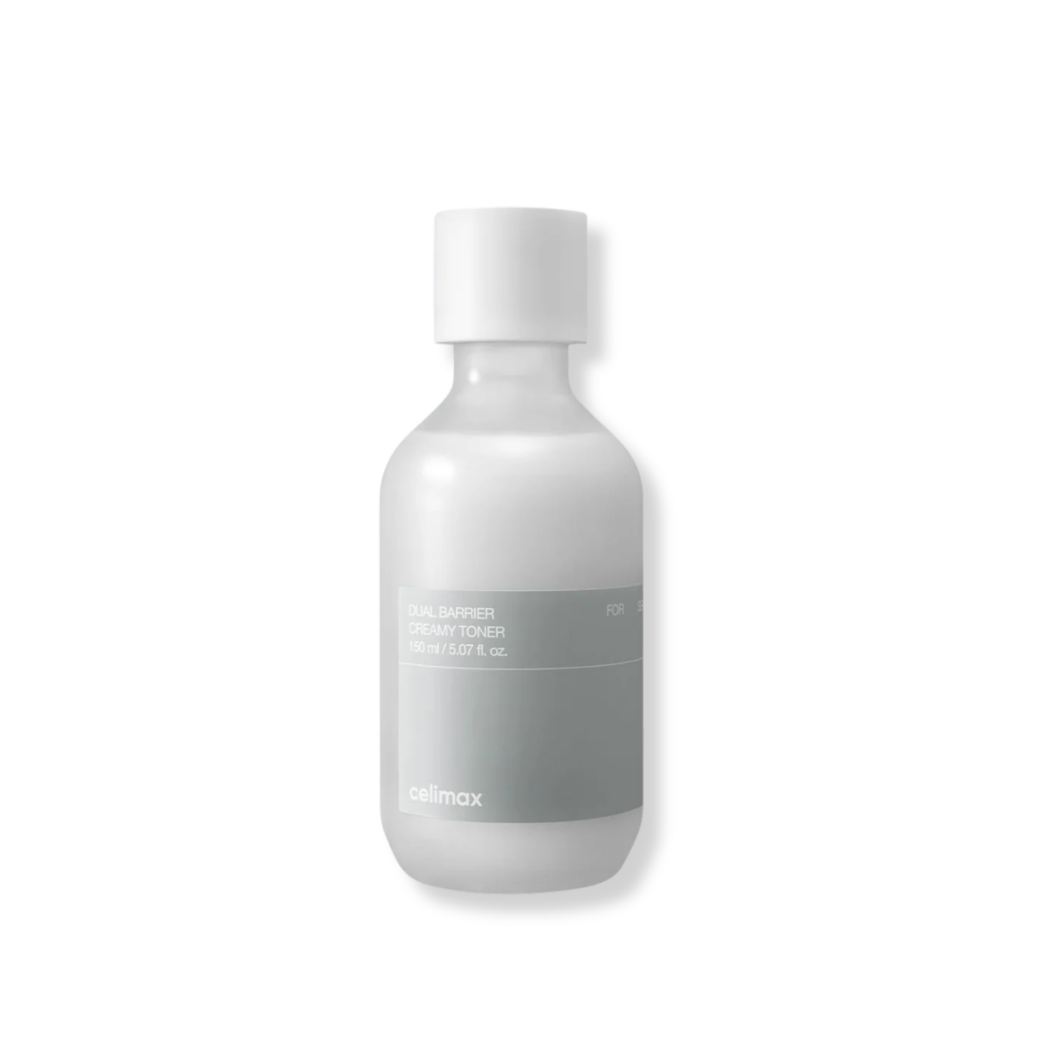 White bottle with gray label on a white background