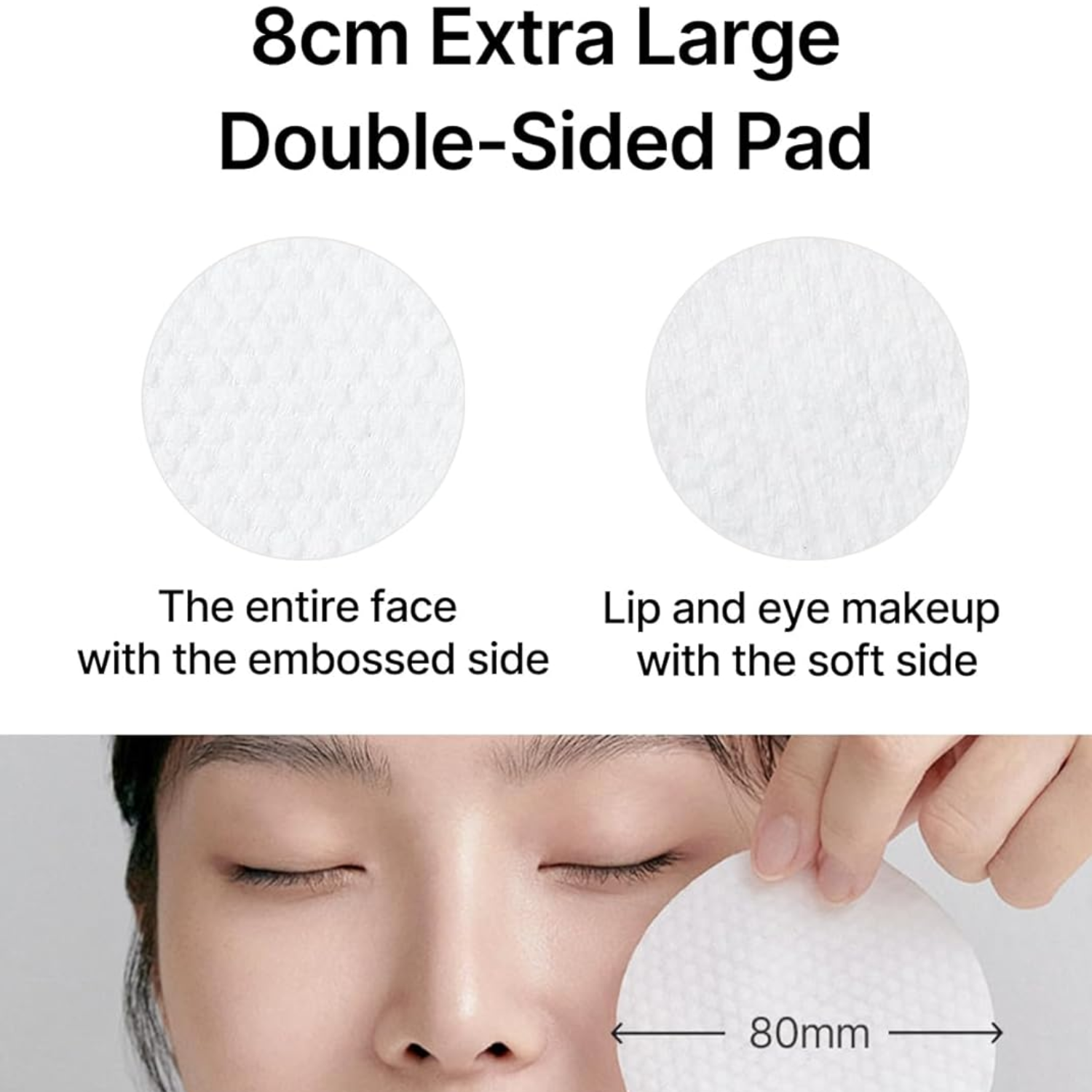 8cm Extra Large Double-Sided Pad with embossed and soft sides for face and eye makeup.