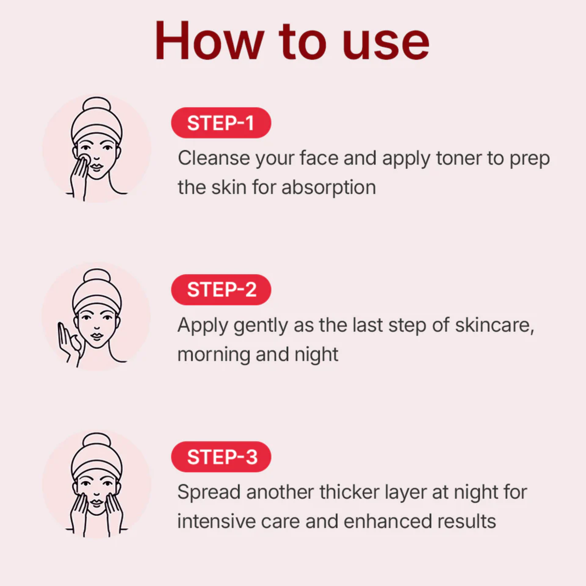 Instructions on how to use a skincare product with step-by-step guidance.