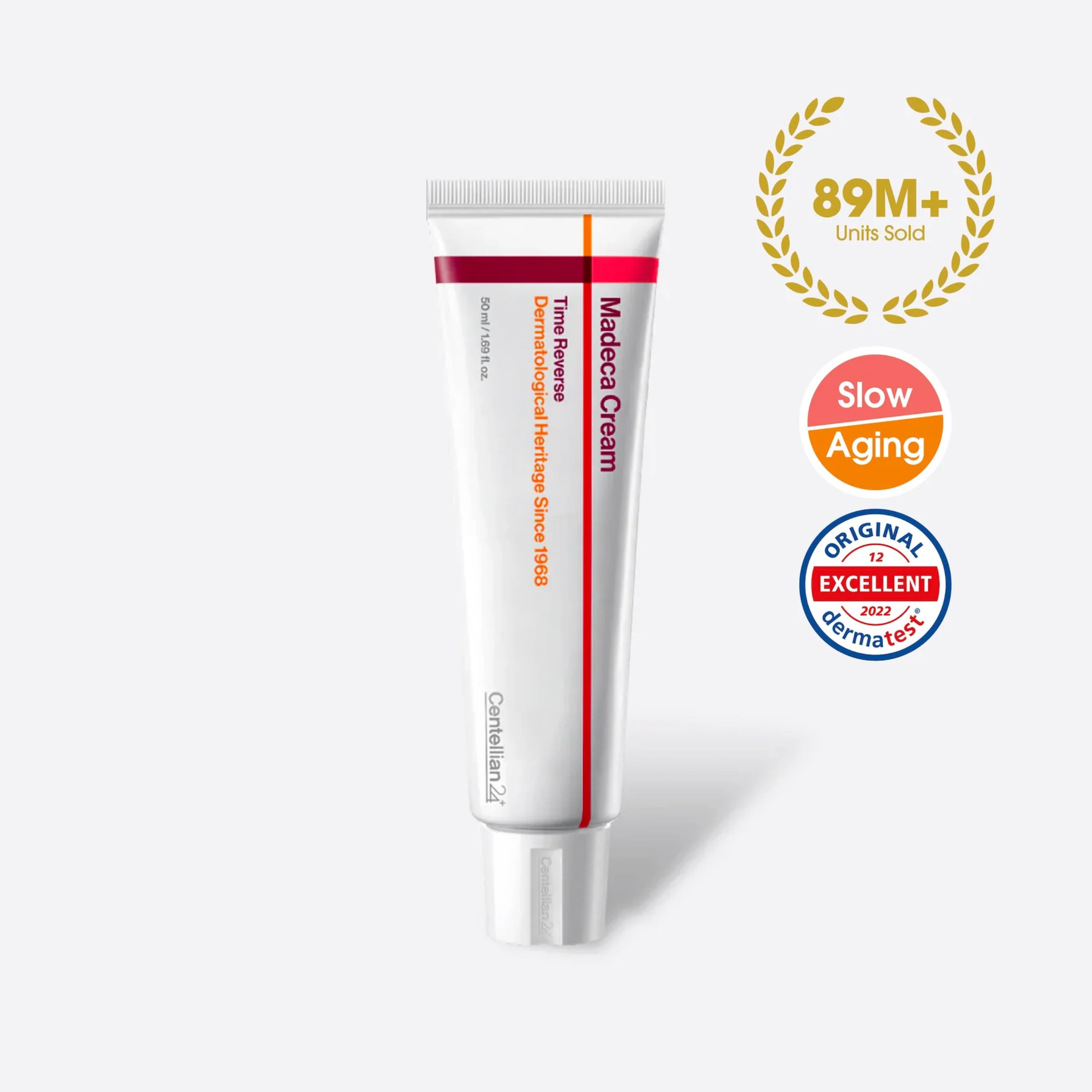 Tube of Madeca Cream with branding and certification logos on a white background