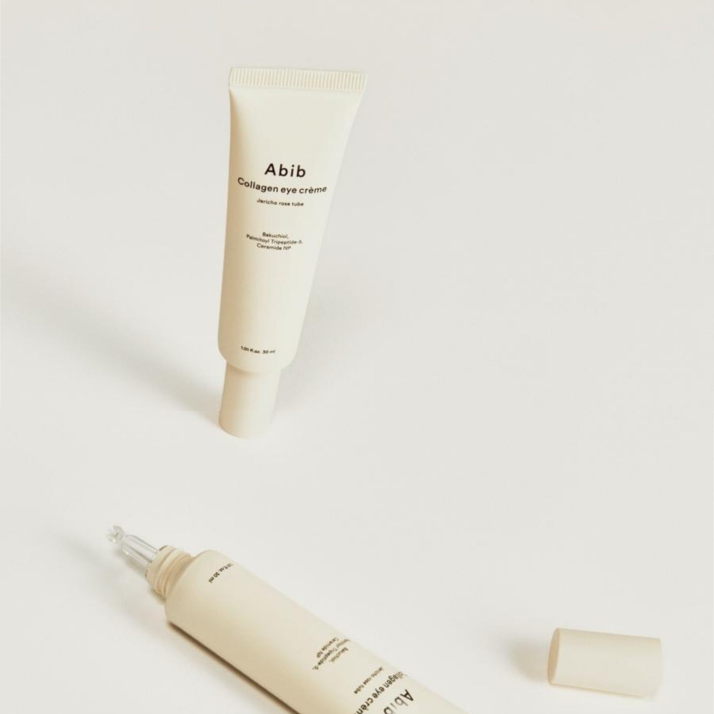 Two Abib eye creme tubes branding on a light background
