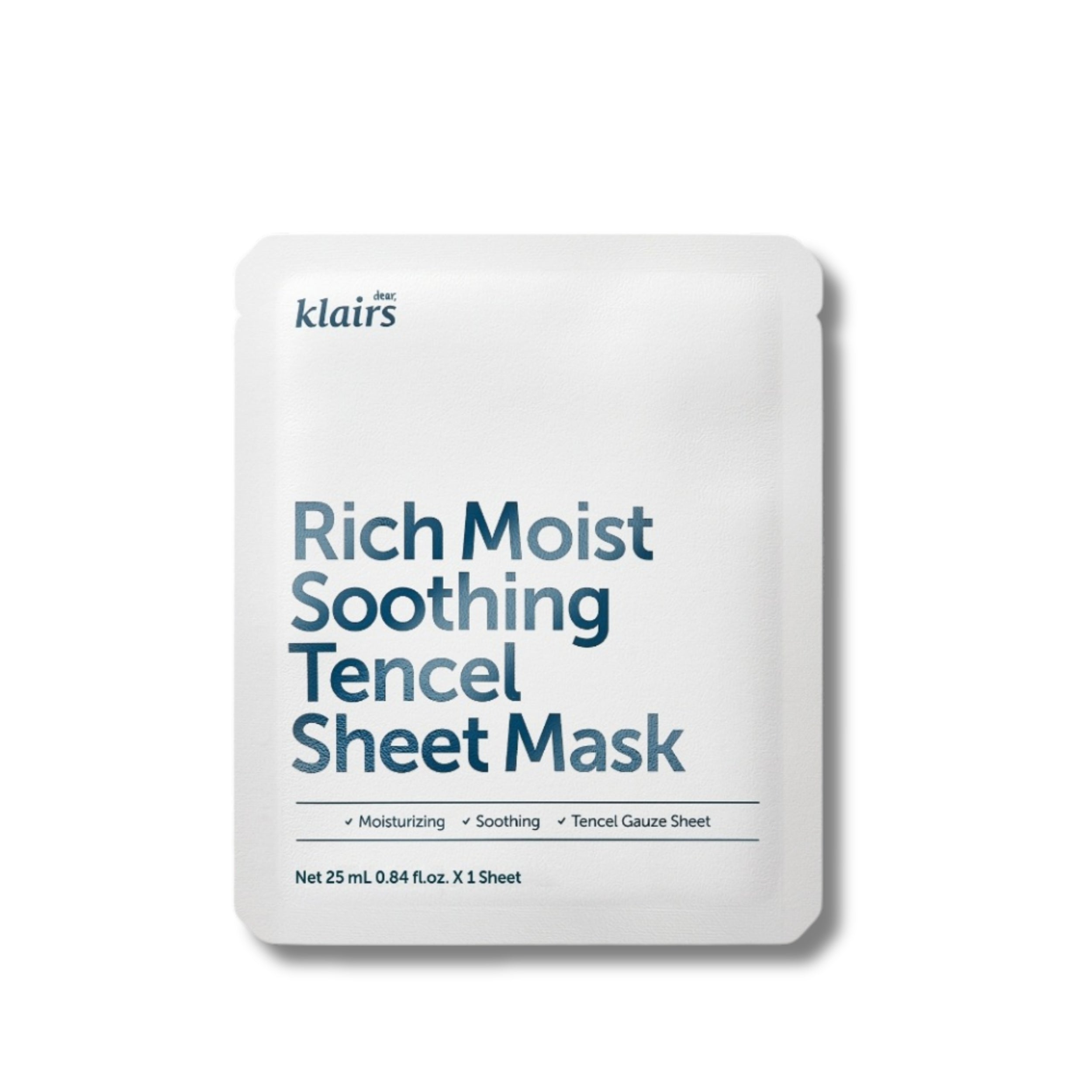 Klairs Rich Moist Soothing Tencel Sheet Mask packaging on a white background