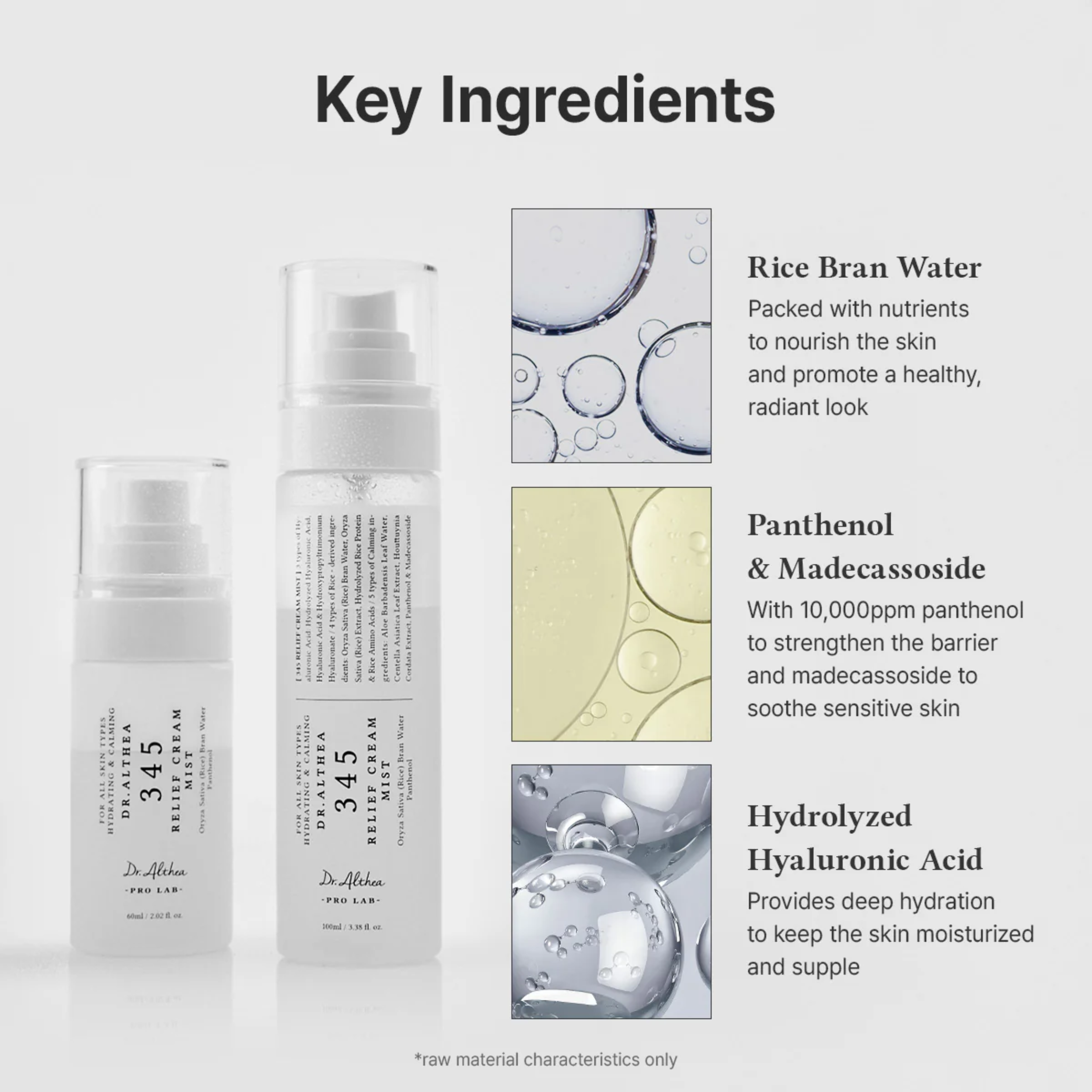Skincare product with key ingredients listed on a white background