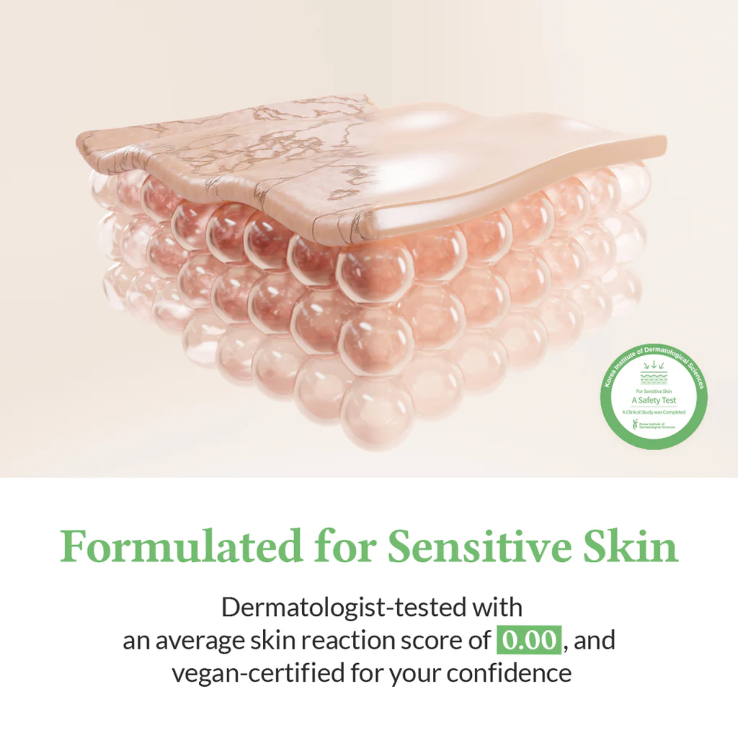Product packaging with a green certification logo on a light background