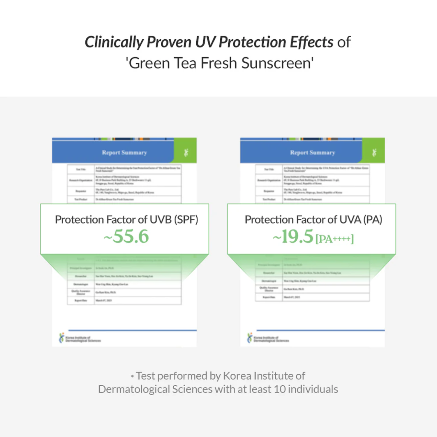 Advertisement for Green Tea Fresh Sunscreen with UV protection factor details.