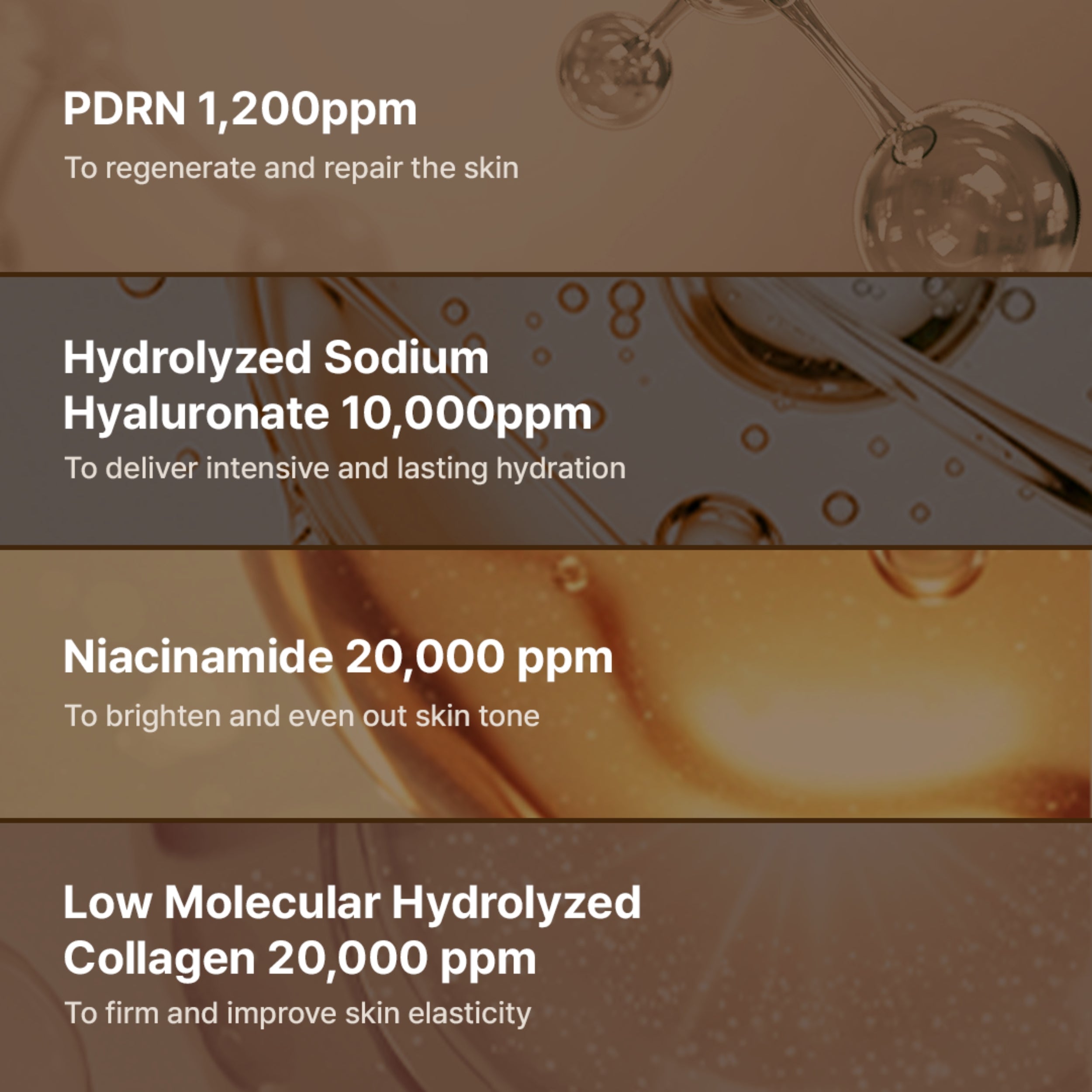 Product label with skincare ingredient details on a brown background