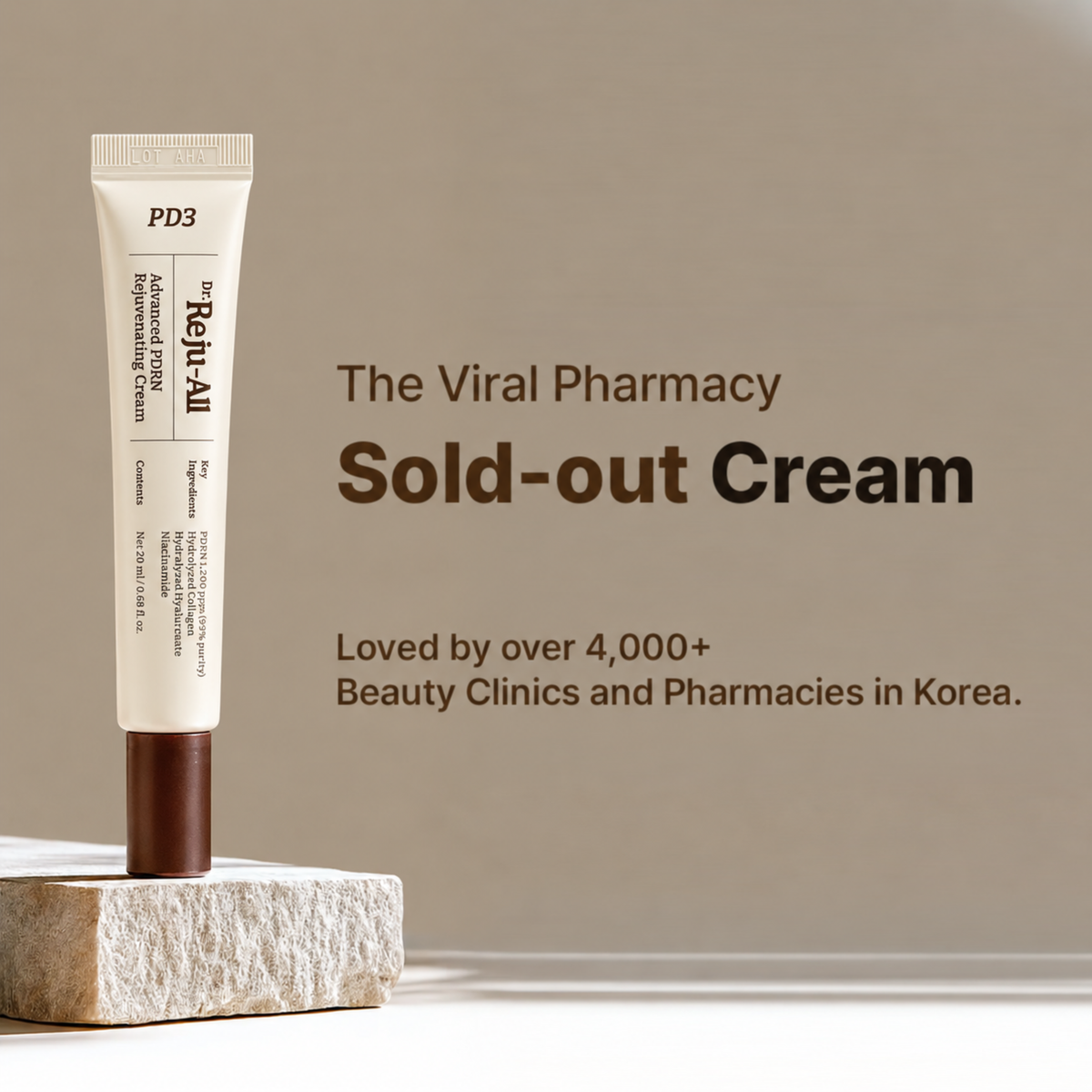 Dr. Rejuall Advanced PDRN Rejuvenating cream with beige background