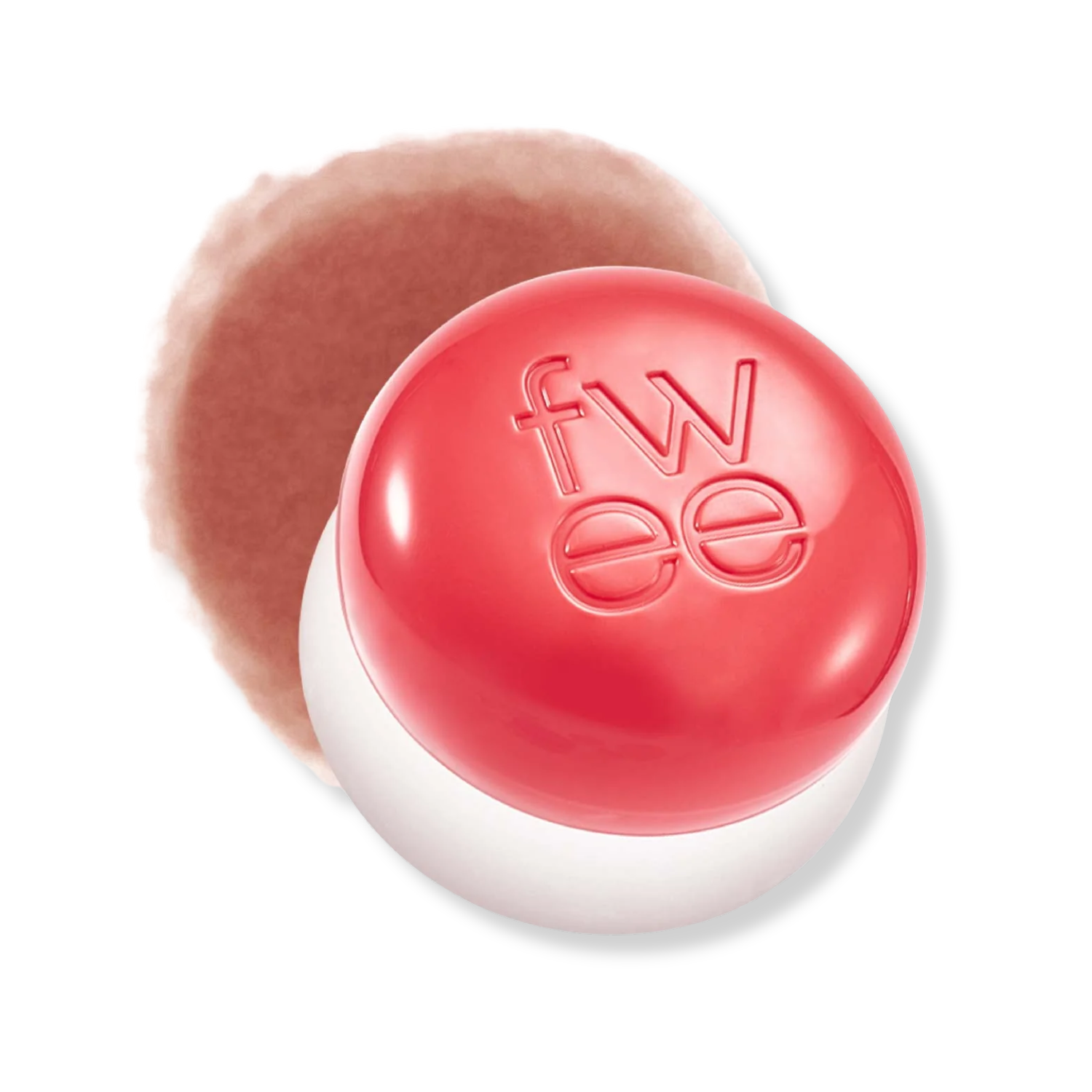 Makeup compact with pink blush on a white background