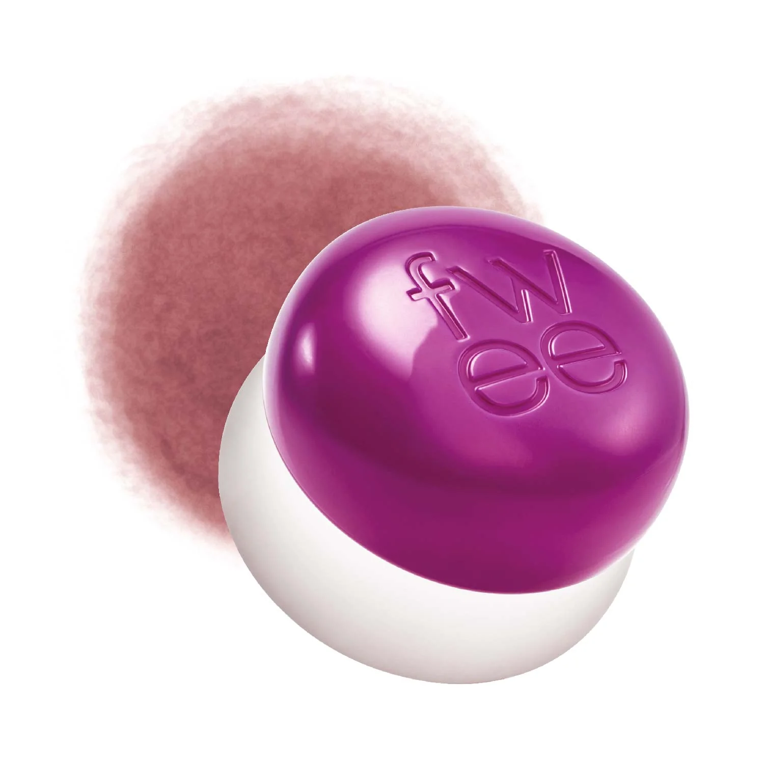 Purple makeup sponge with brand logo on a white background