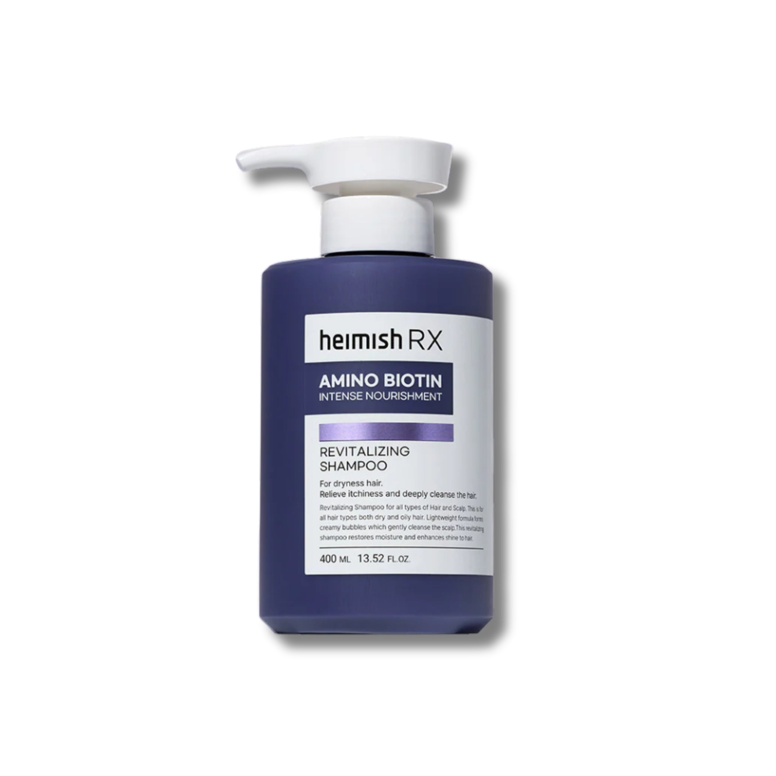 Heimish RX Amino Biotin shampoo bottle on a white background