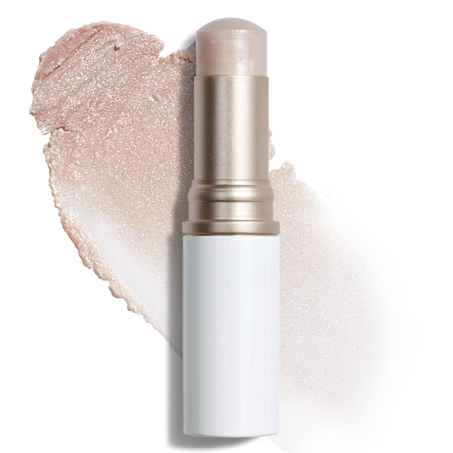 Cosmetic stick with a swatch of product on a white background