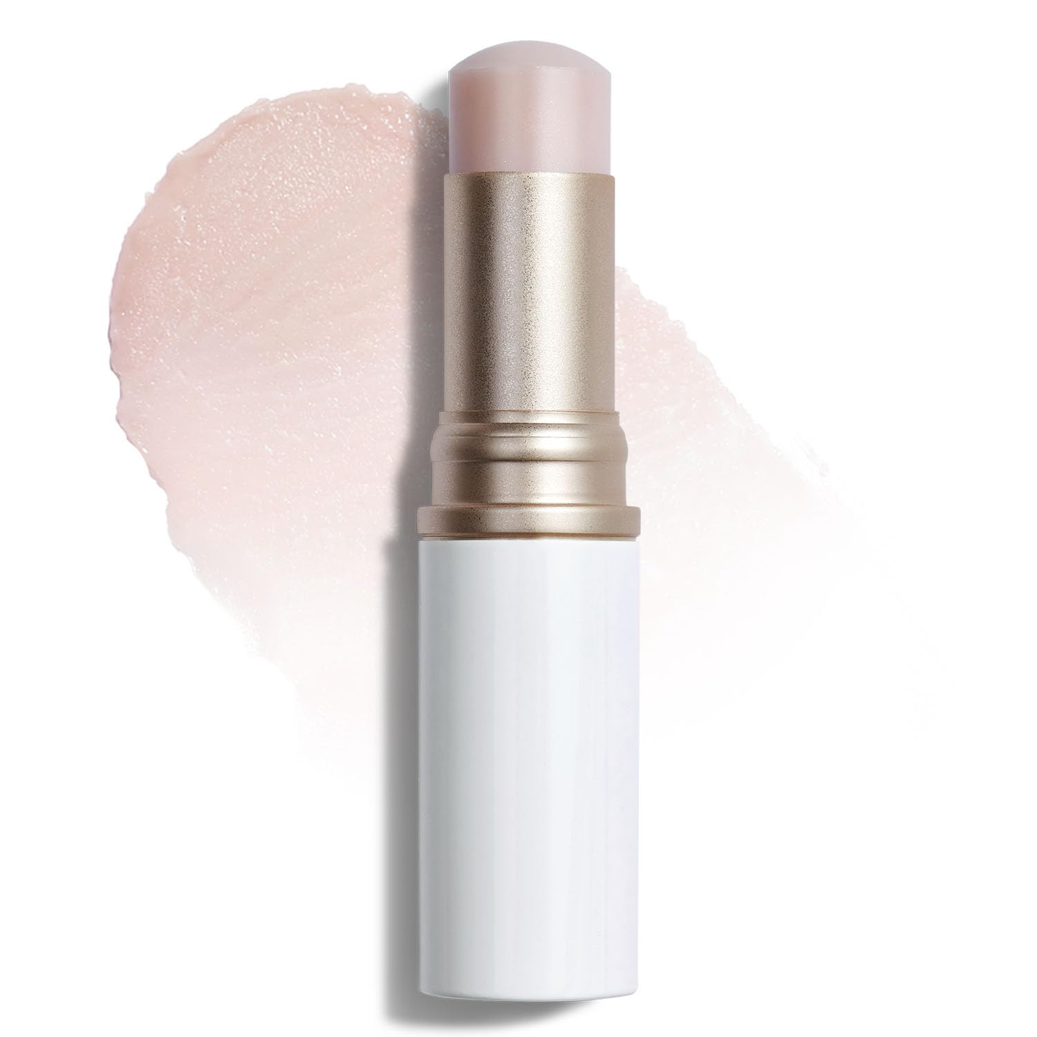Makeup stick with pink blush on a white background
