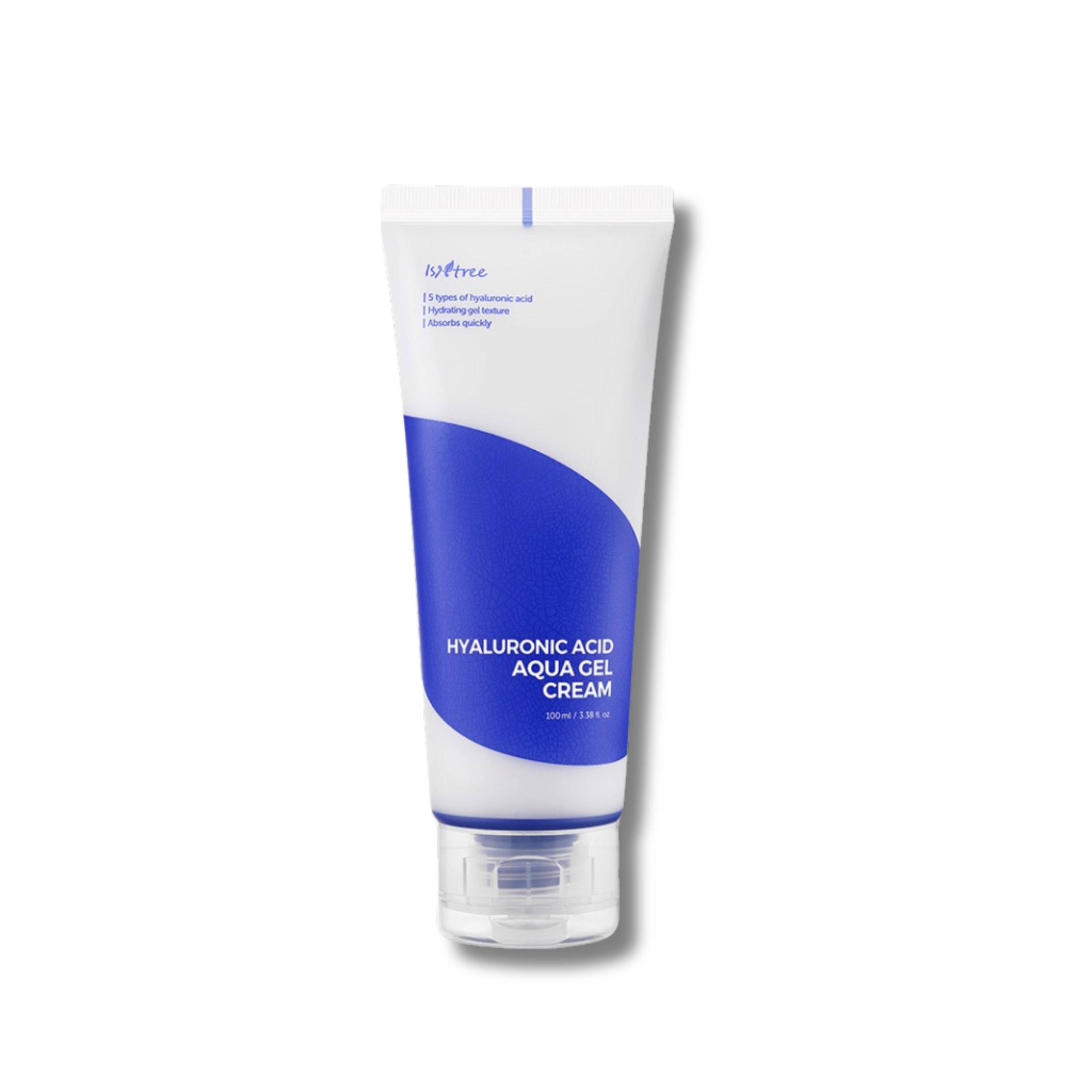 Tube of hyaluronic acid aqua gel cream on a white background