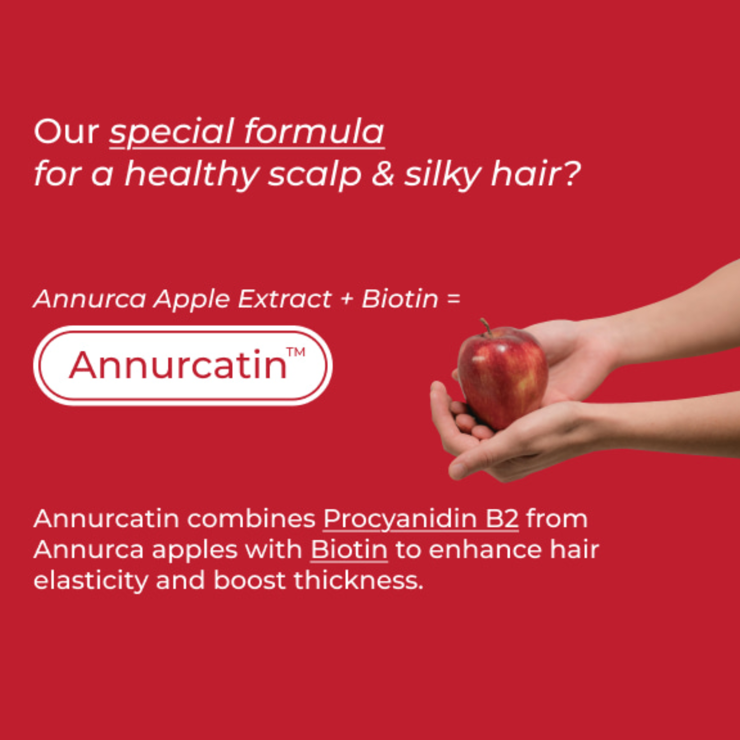 Advertisement for Annurcatin with a hand holding an apple on a red background