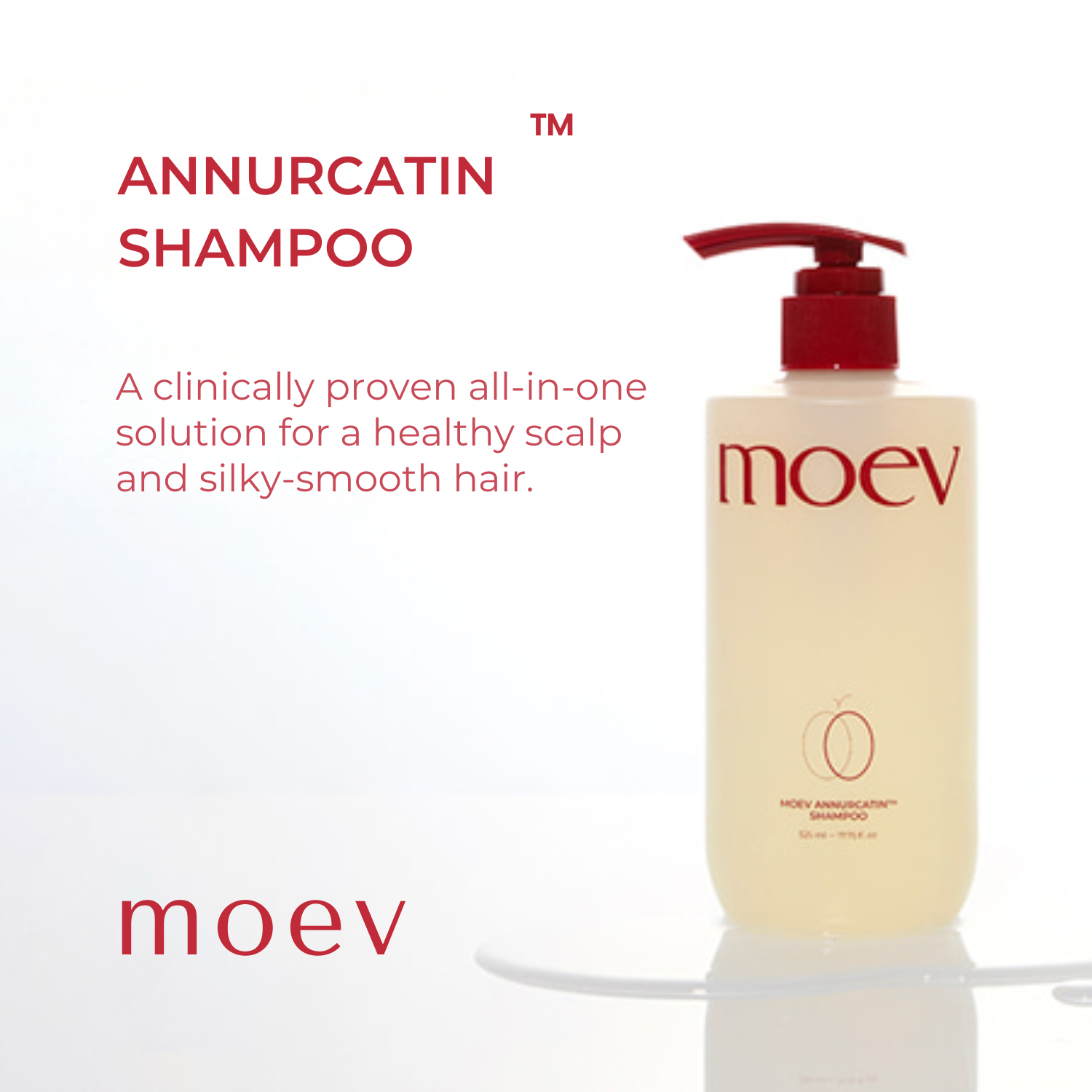 Moev shampoo bottle with pump on a white background