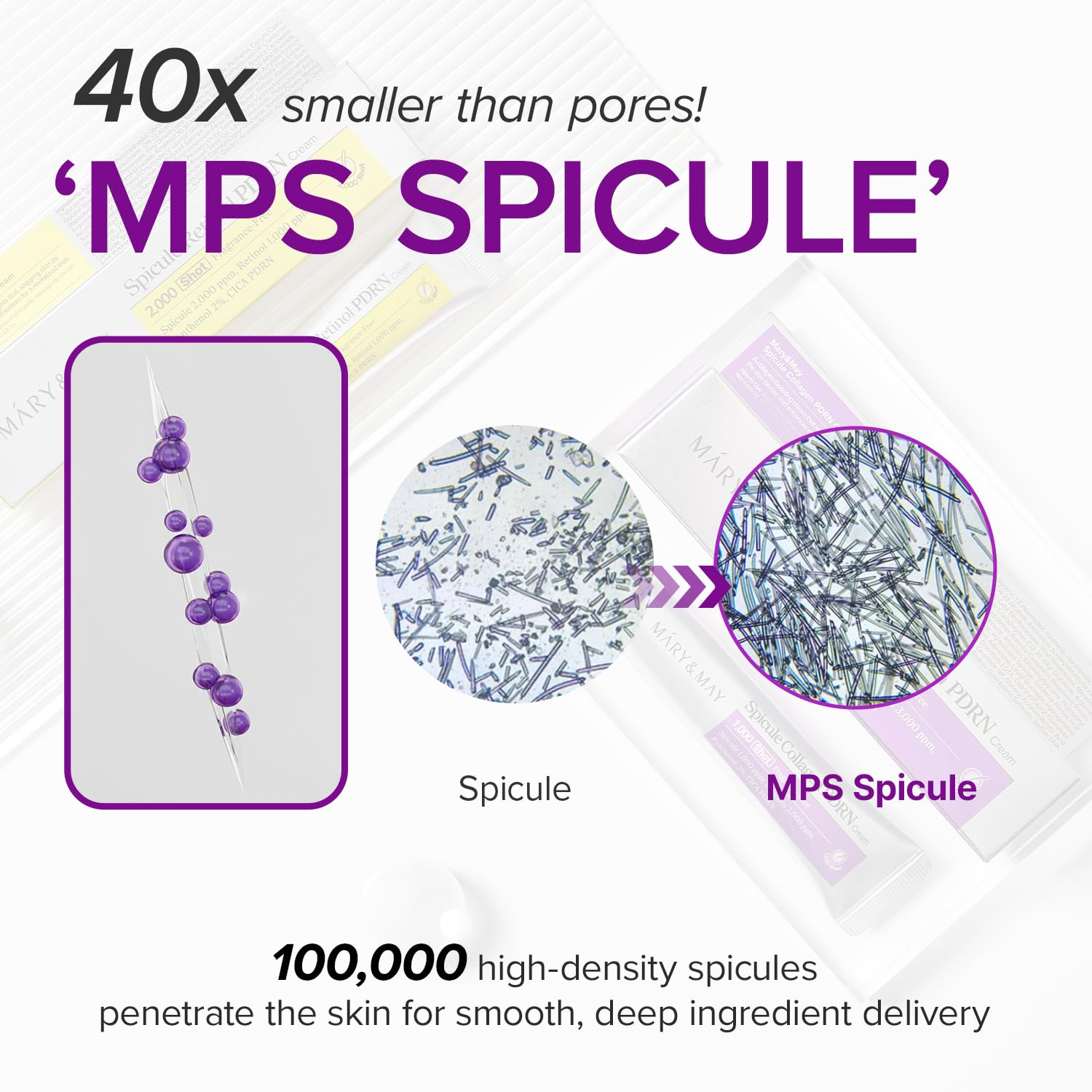 Advertisement for MPS Spicule with text and images of spicules on a white background.
