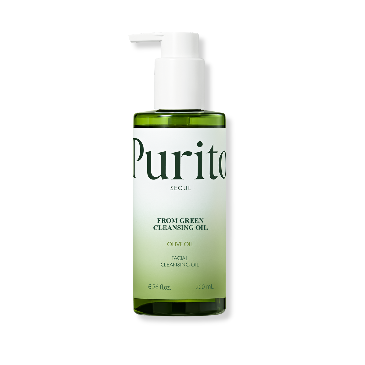 A bottle of purito seoul from green cleansing oil on a white background