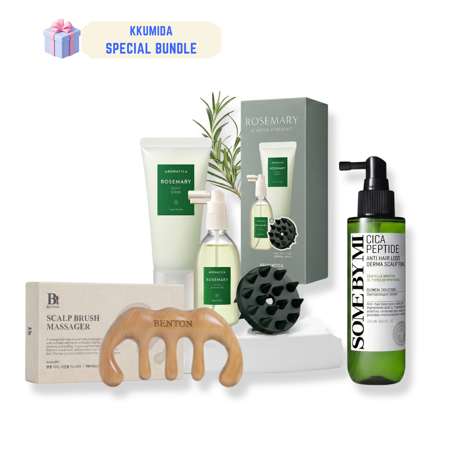 kkumida special bundle with skincare products and tools on a white background