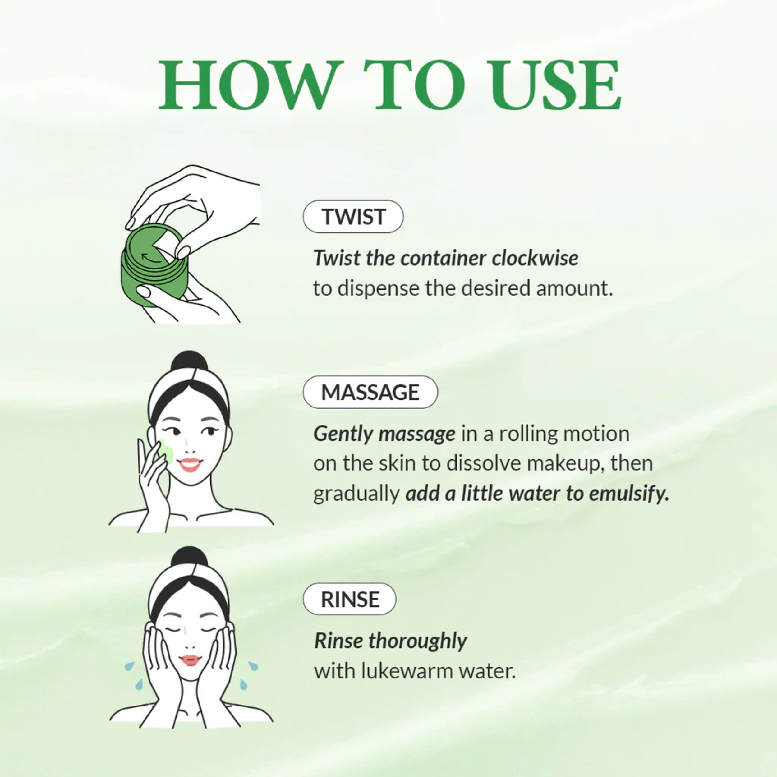 Instructions on how to use a skincare product with illustrations and text.