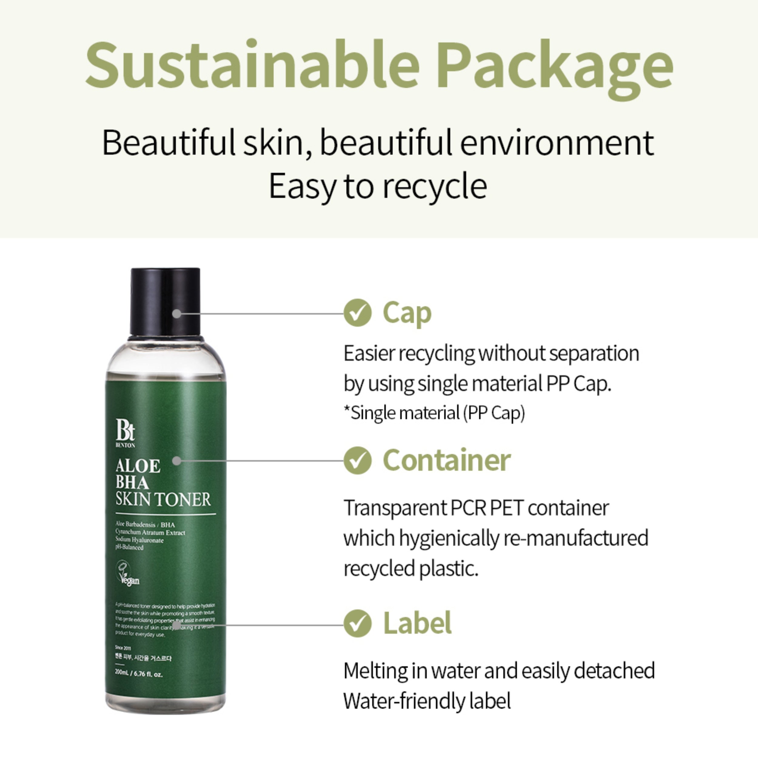 Bottle of Aloe BHA Skin Toner with sustainable packaging features on a white background