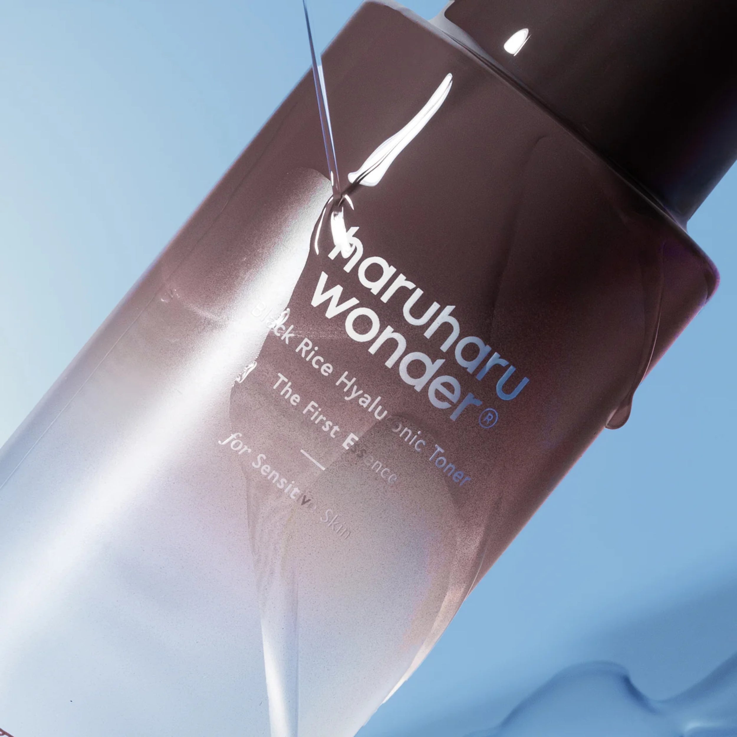 Haruharu wonder skincare bottle on a light blue background
