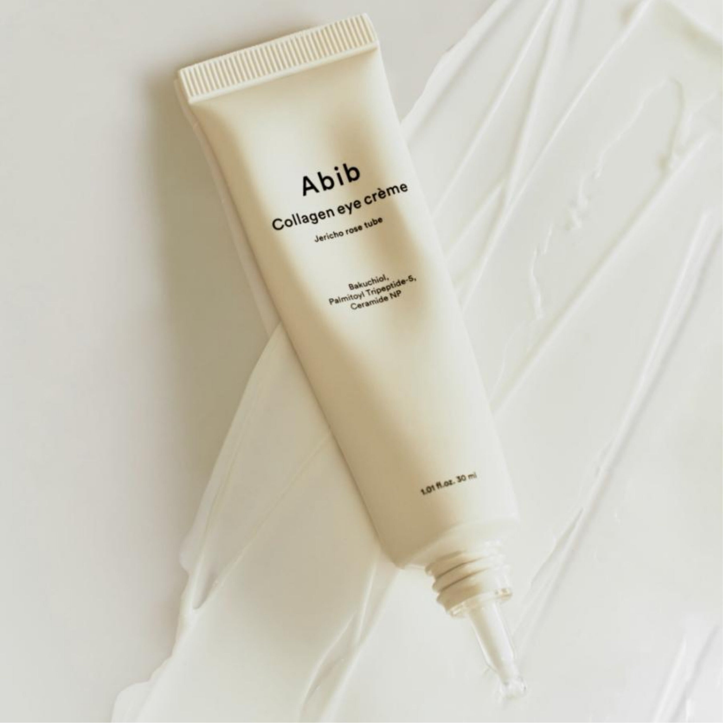 Tube of Abib Collagen eye crème on a white background