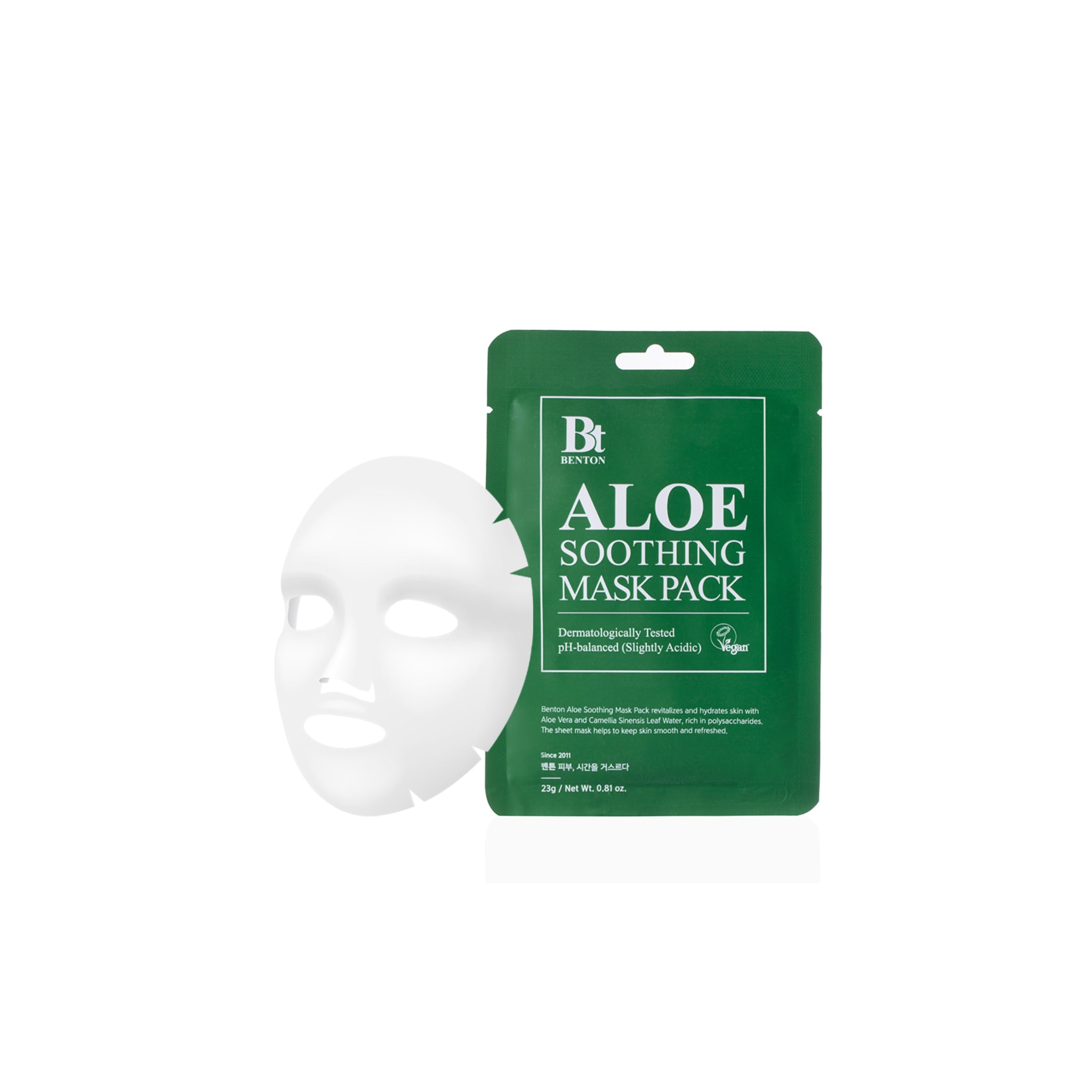Aloe soothing mask pack with green packaging on a white background