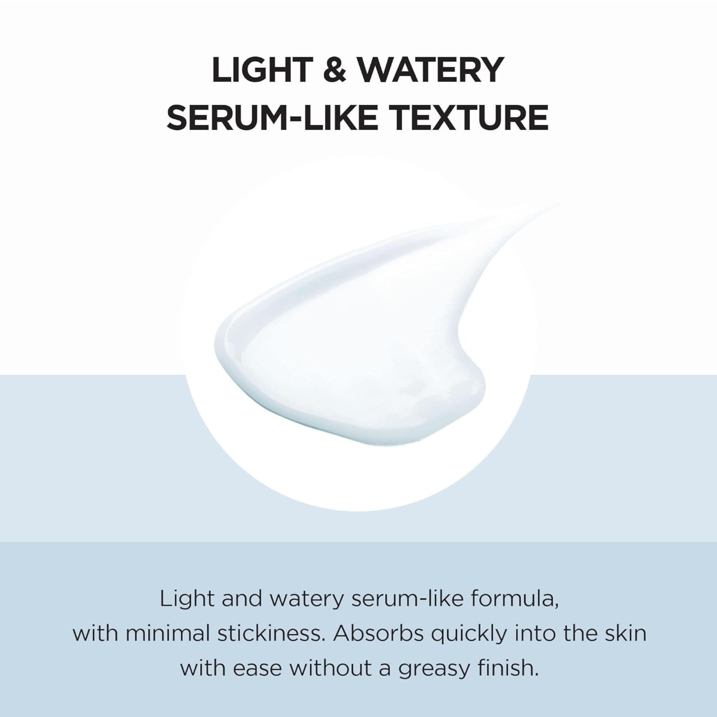 Light and watery serum-like texture with a droplet illustration on a white background.