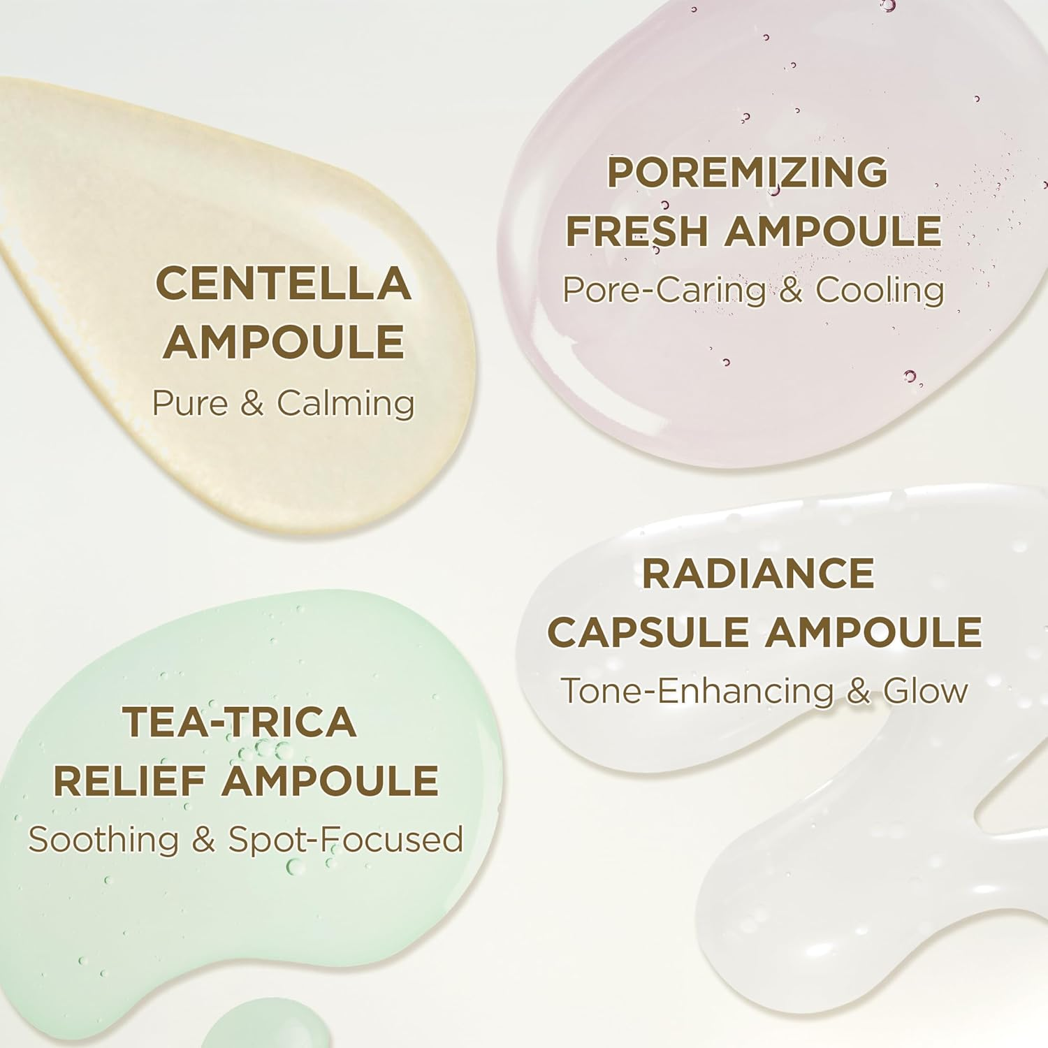 Four types of ampoules with text labels on a white background