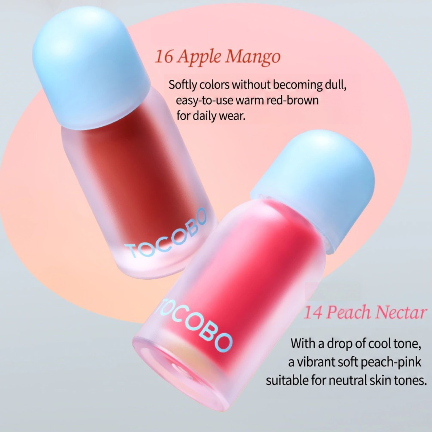 Two lipsticks with 'Tocobo' branding on a light background