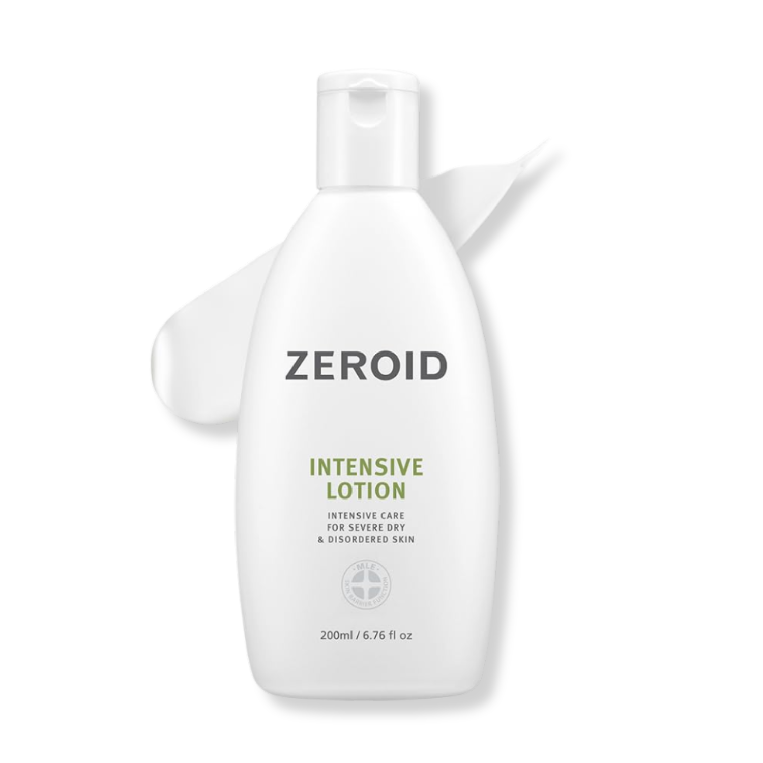 White bottle of Zeroid Intensive Lotion on a white background