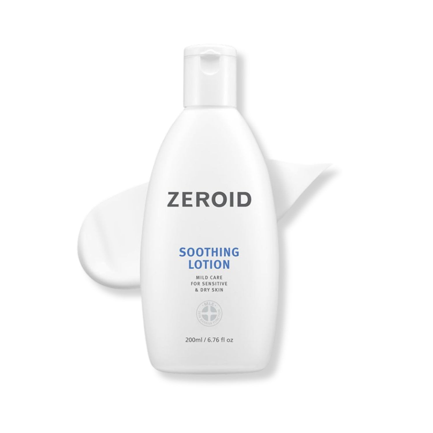 White bottle of ZEROID Soothing Lotion on a white background