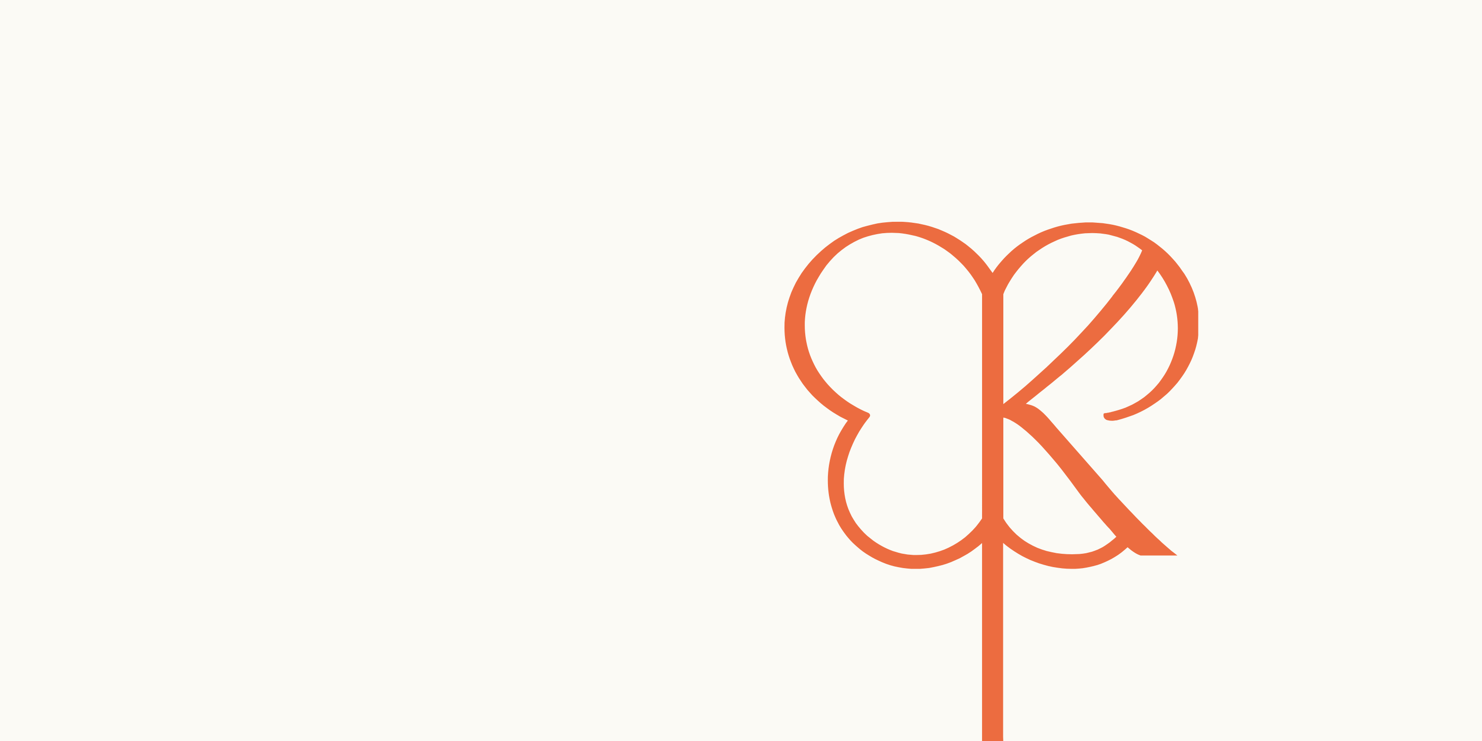 Logo with a stylized letter 'K' on a white background