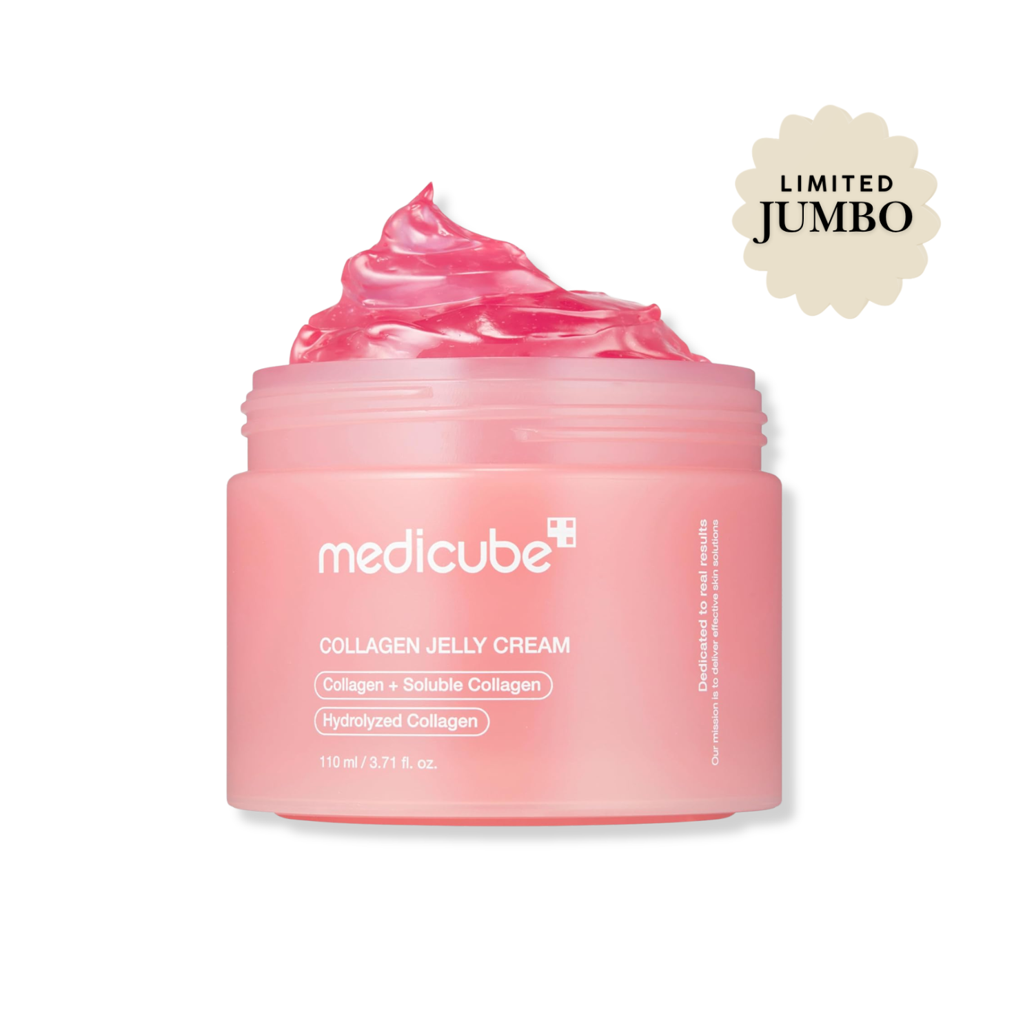 Pink jar of Medicube Collagen Jelly Cream with a limited edition label on a white background