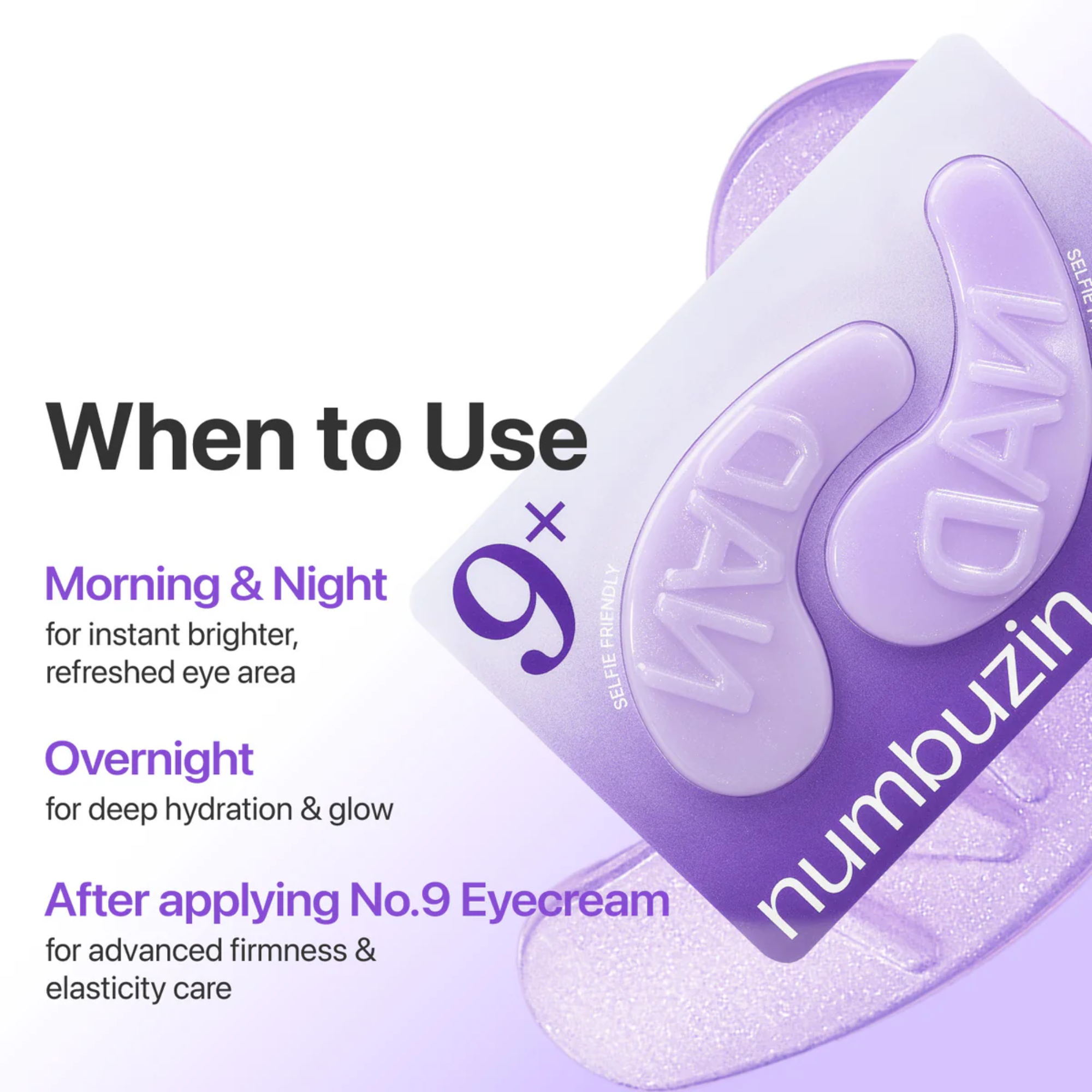 Numbuzin eye cream packaging with usage instructions on a white background